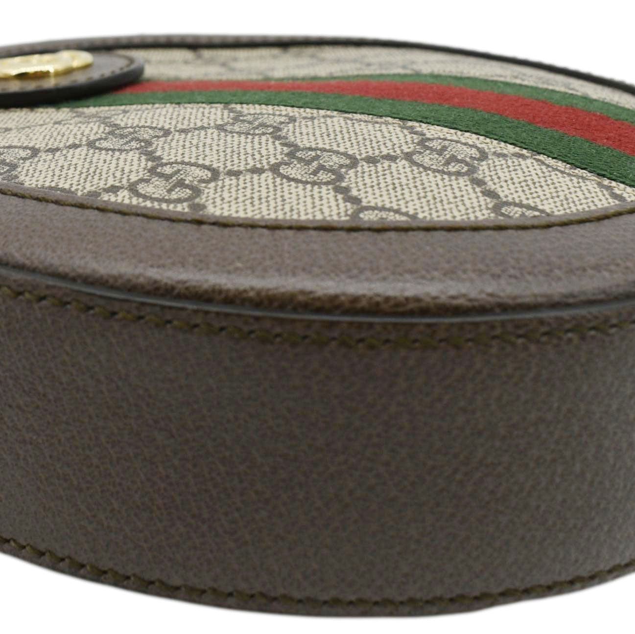 GUCCI Ophidia Mini GG Round Supreme Monogram Web Crossbody Bag Beige 550618