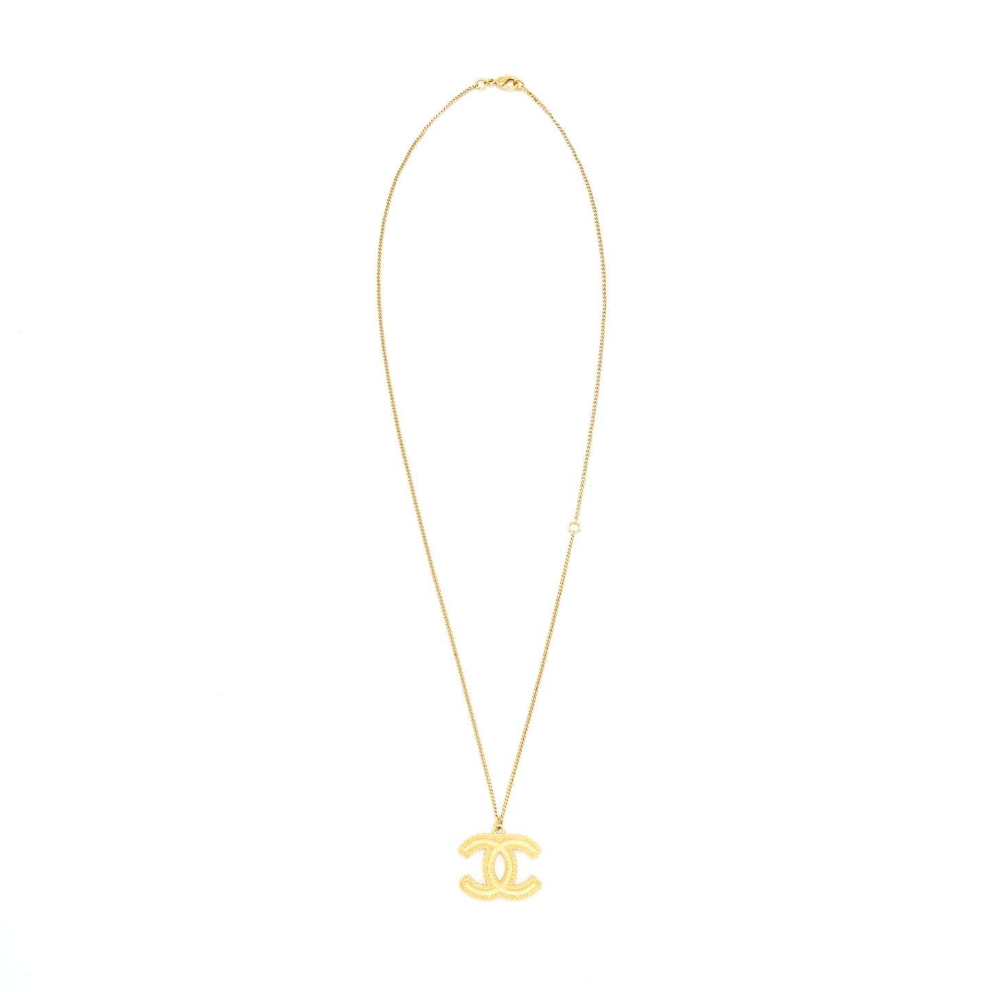 Chanel CC Logo Pendant Necklace Bright Gold Tone