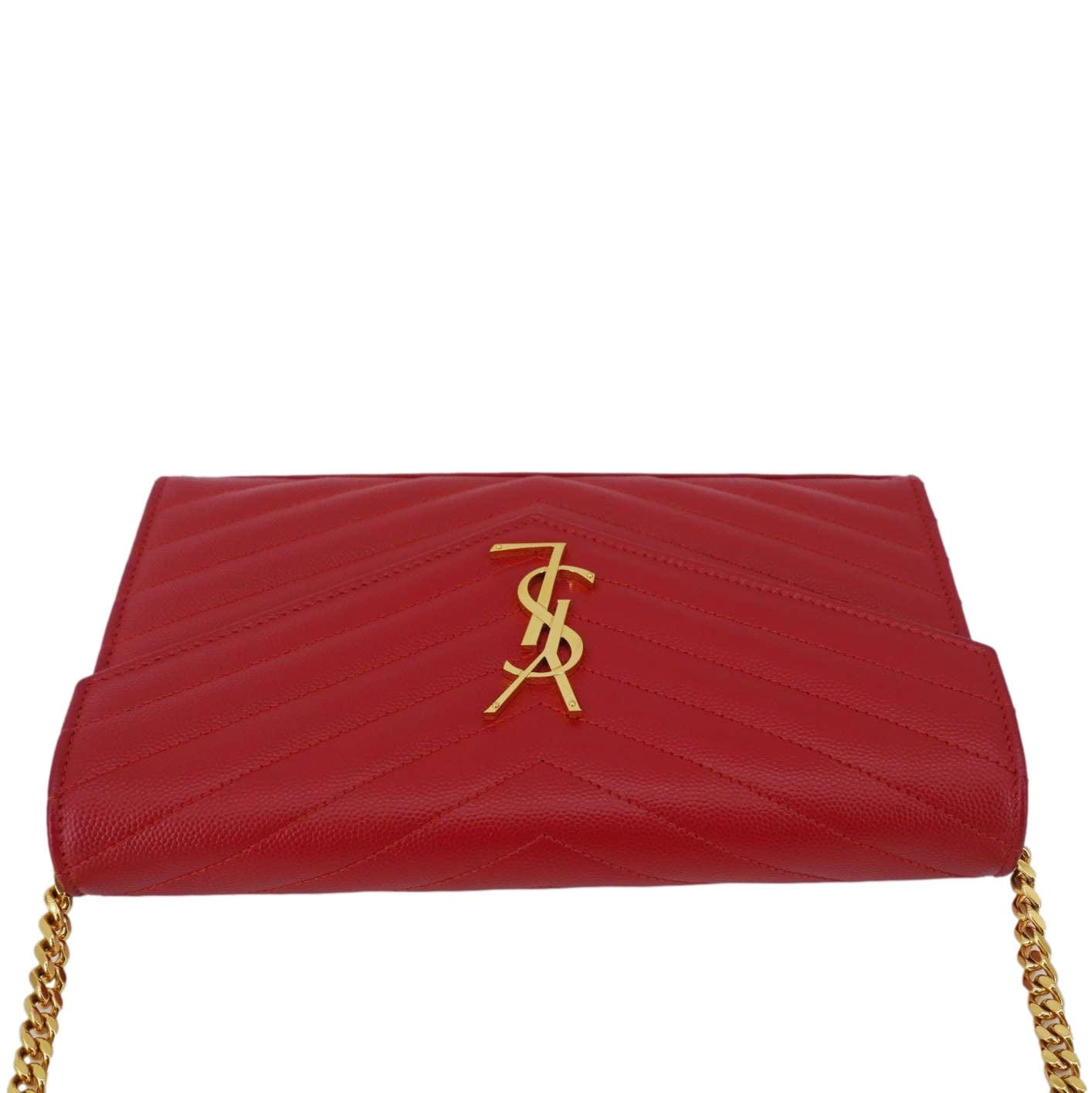 YVES SAINT LAURENT Cassandre Leather Wallet On Chain Crossbody Bag Red