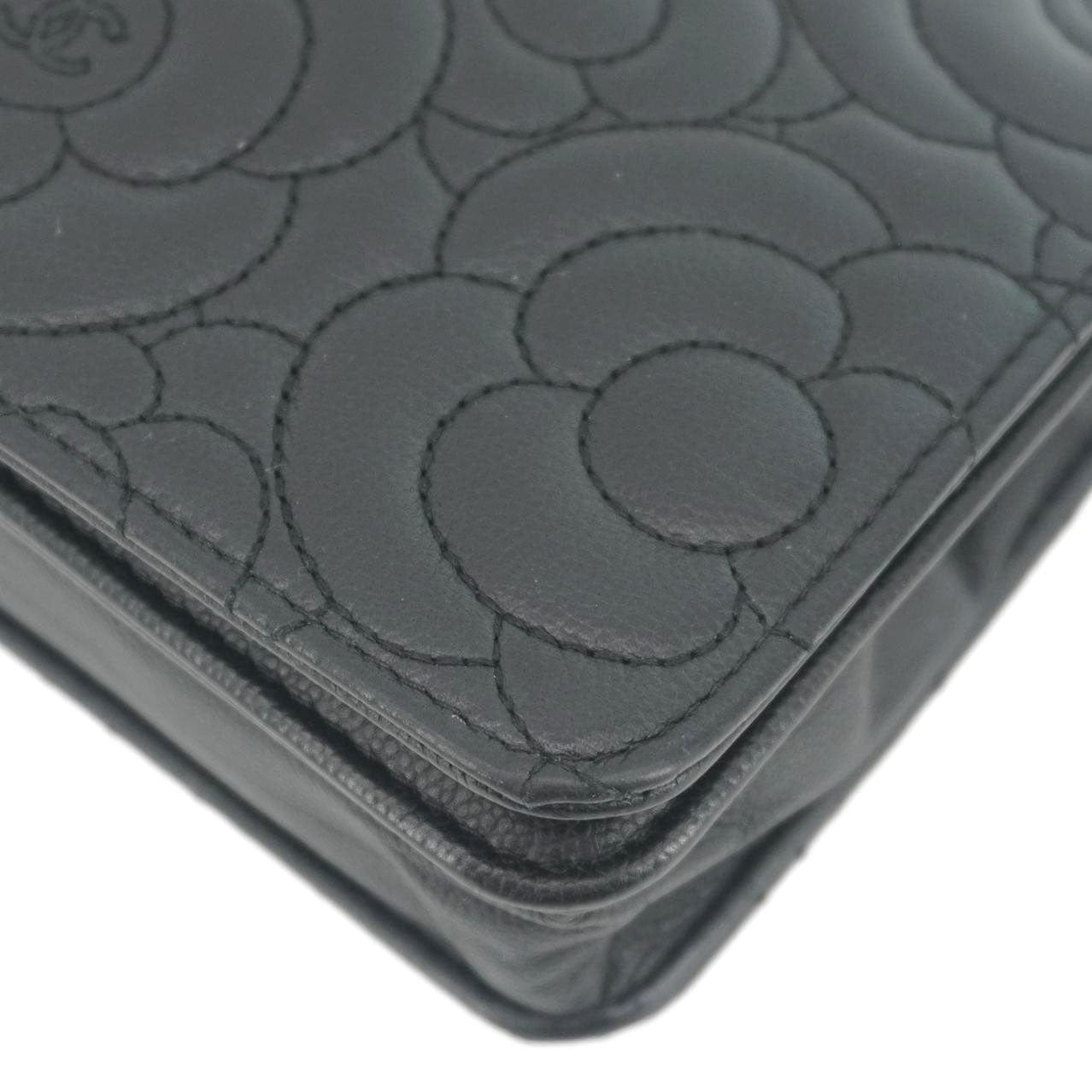 CHANEL Camellia Caviar Leather Wallet on Chain Shoulder Bag Black