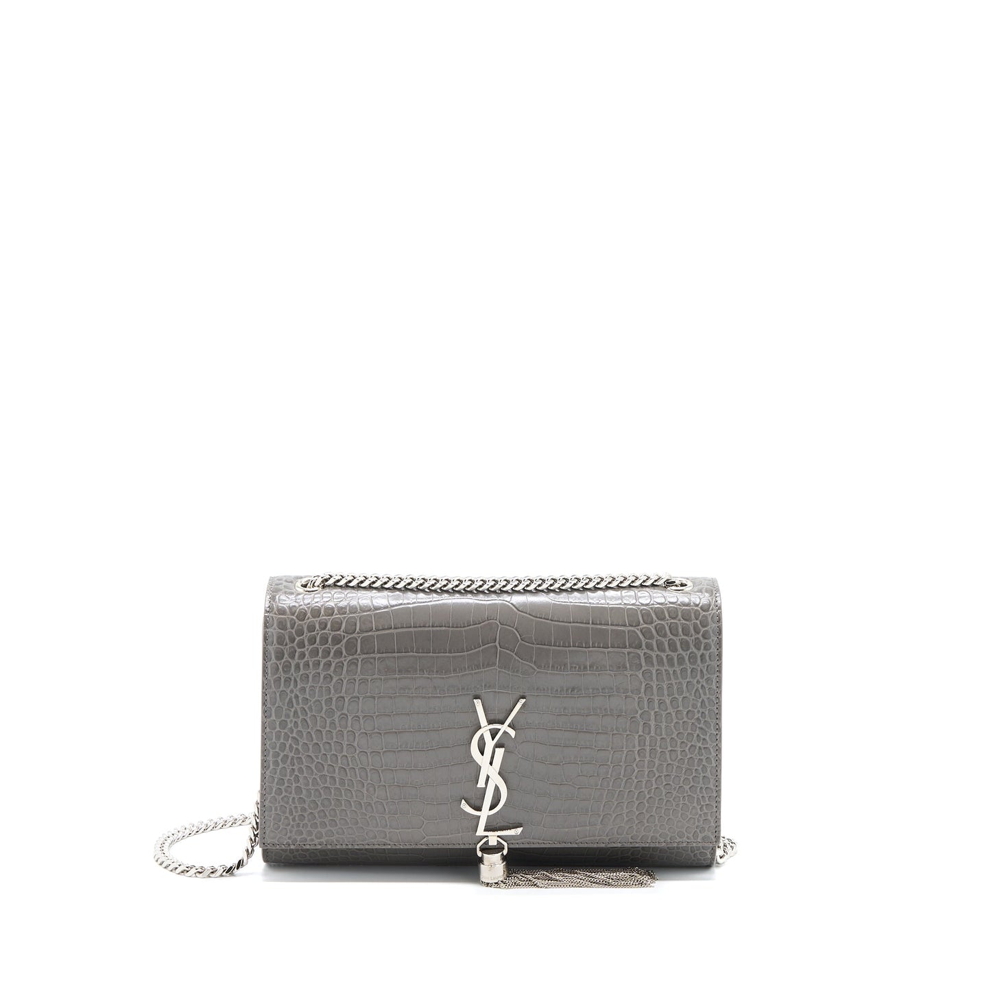 Saint Laurent Kate Purse Crocodile-Embossed-Calfskin Grey