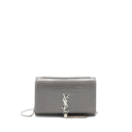Saint Laurent Kate Purse Crocodile-Embossed-Calfskin Grey