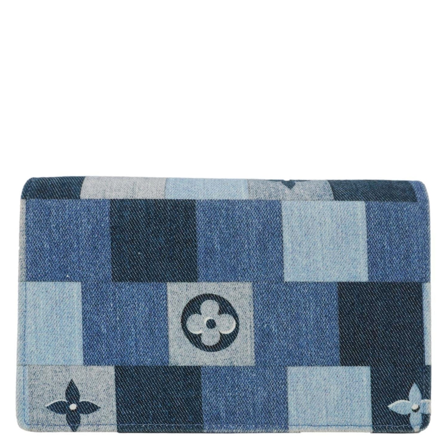 LOUIS VUITTON Patchwork Flore Damier Monogram Denim Chain Wallet Shoulder Bag Blue