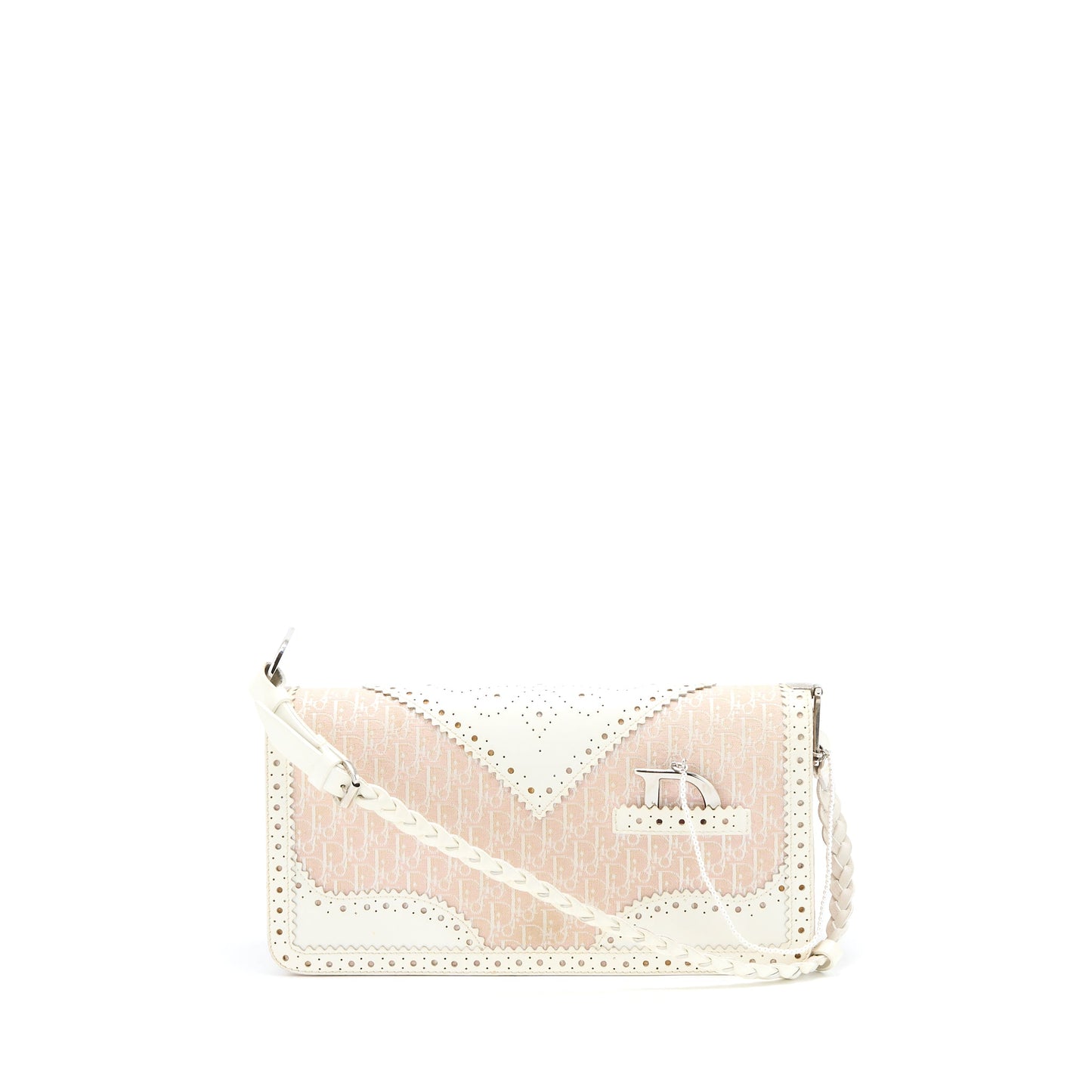 Dior Pink Logo Monogram Lace Handbag Pearl D Strap Charm