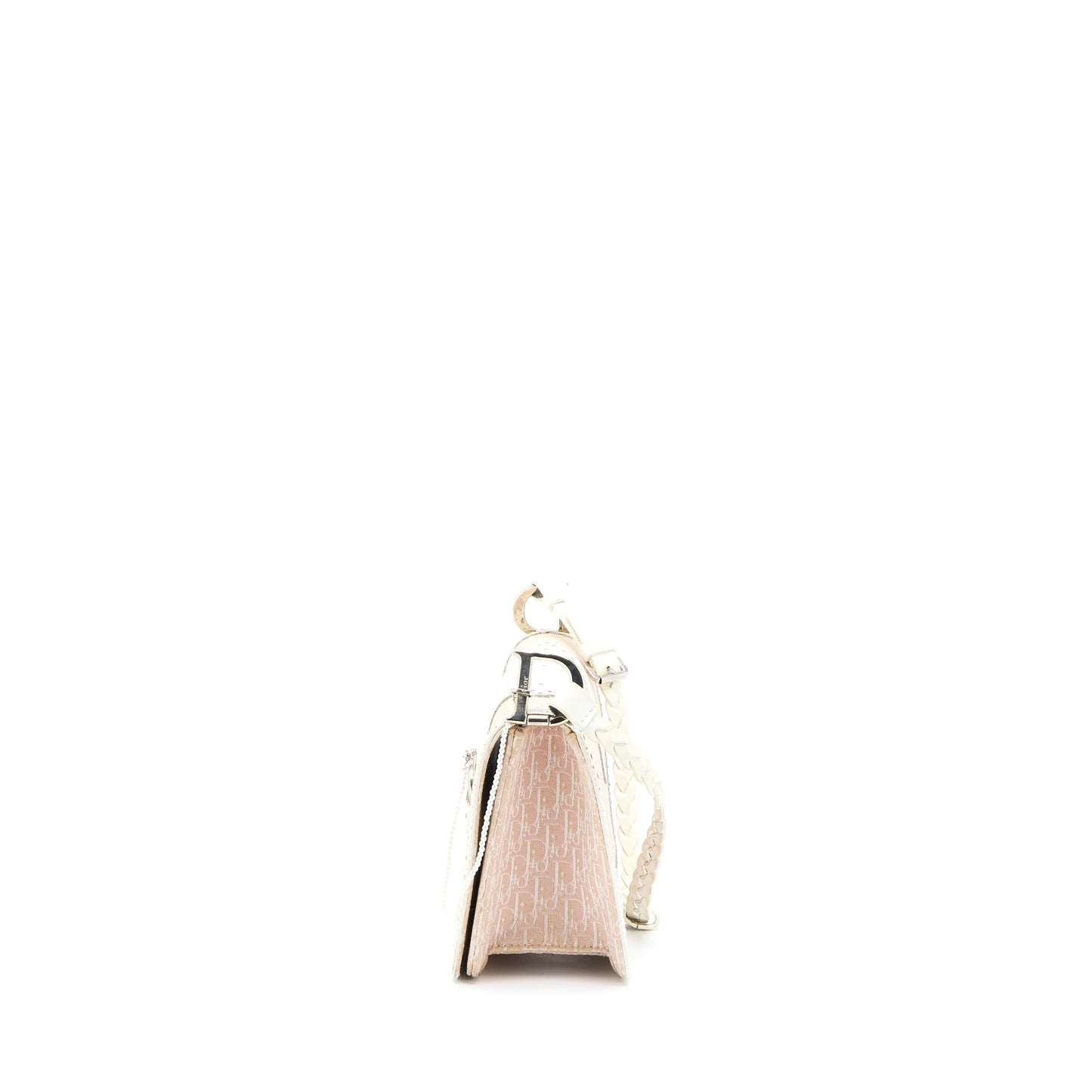 Dior Pink Logo Monogram Lace Handbag Pearl D Strap Charm