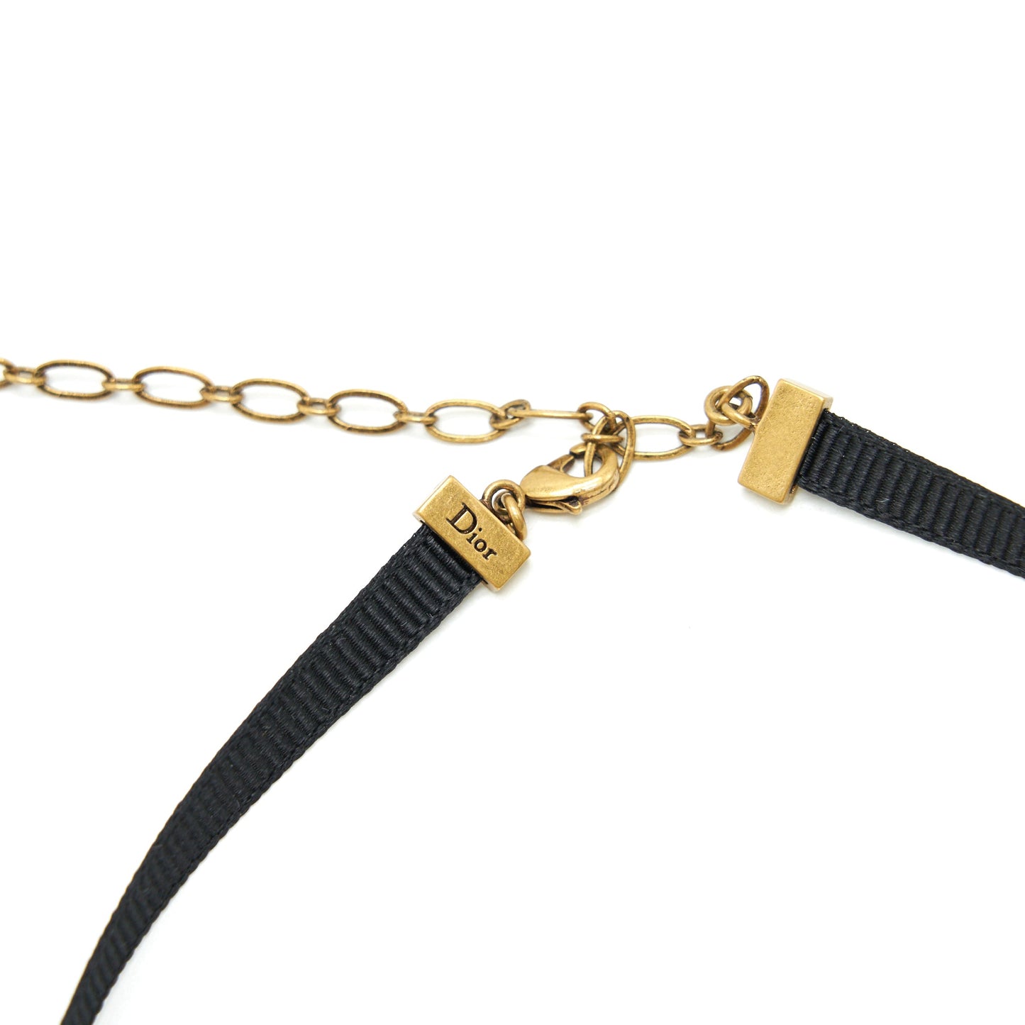 Dior JâADior Choker Antique Gold finish Metal and Black Grosgrain Ribbon