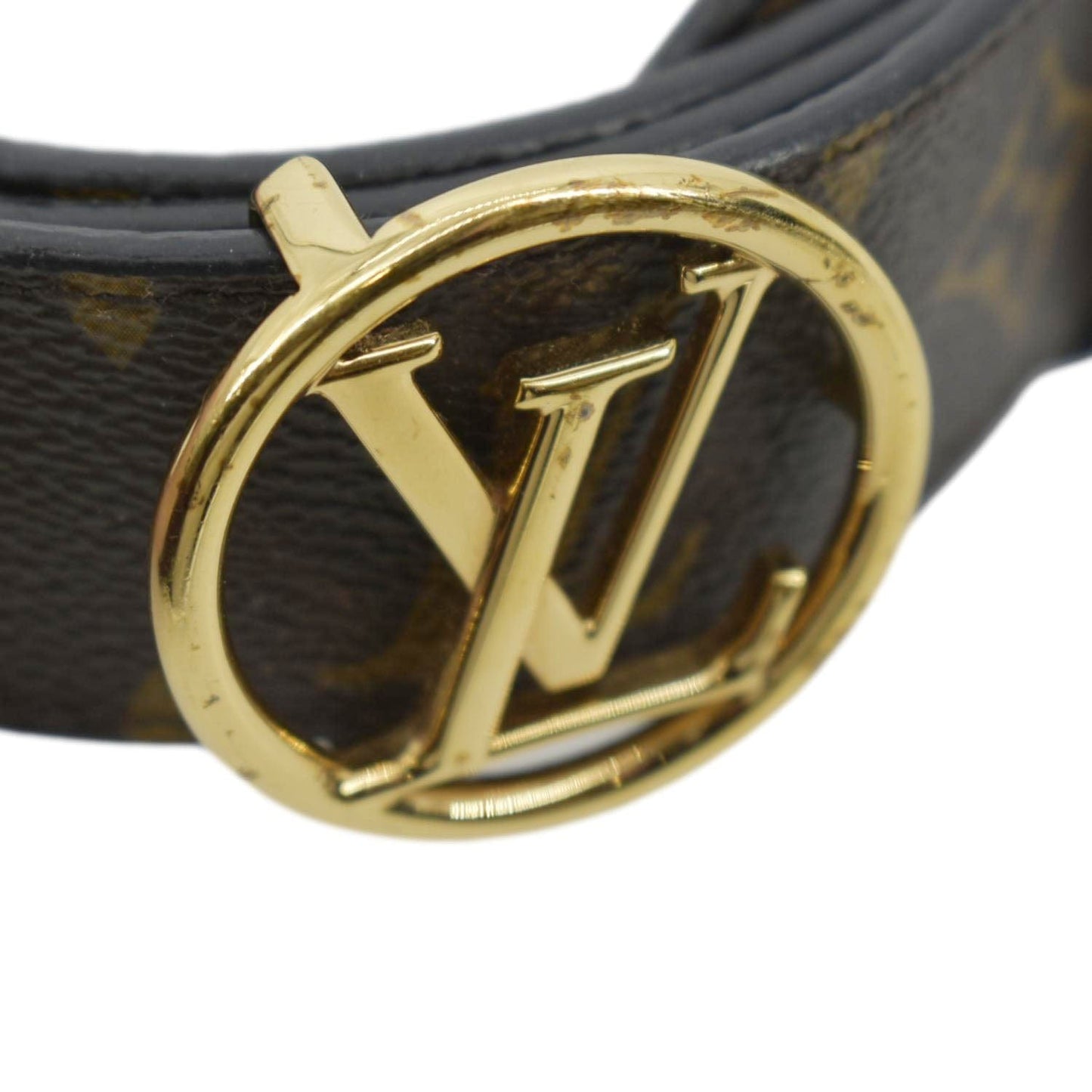 LOUIS VUITTON Monogram Canvas Circle Reversible Belt Brown Size 80/32