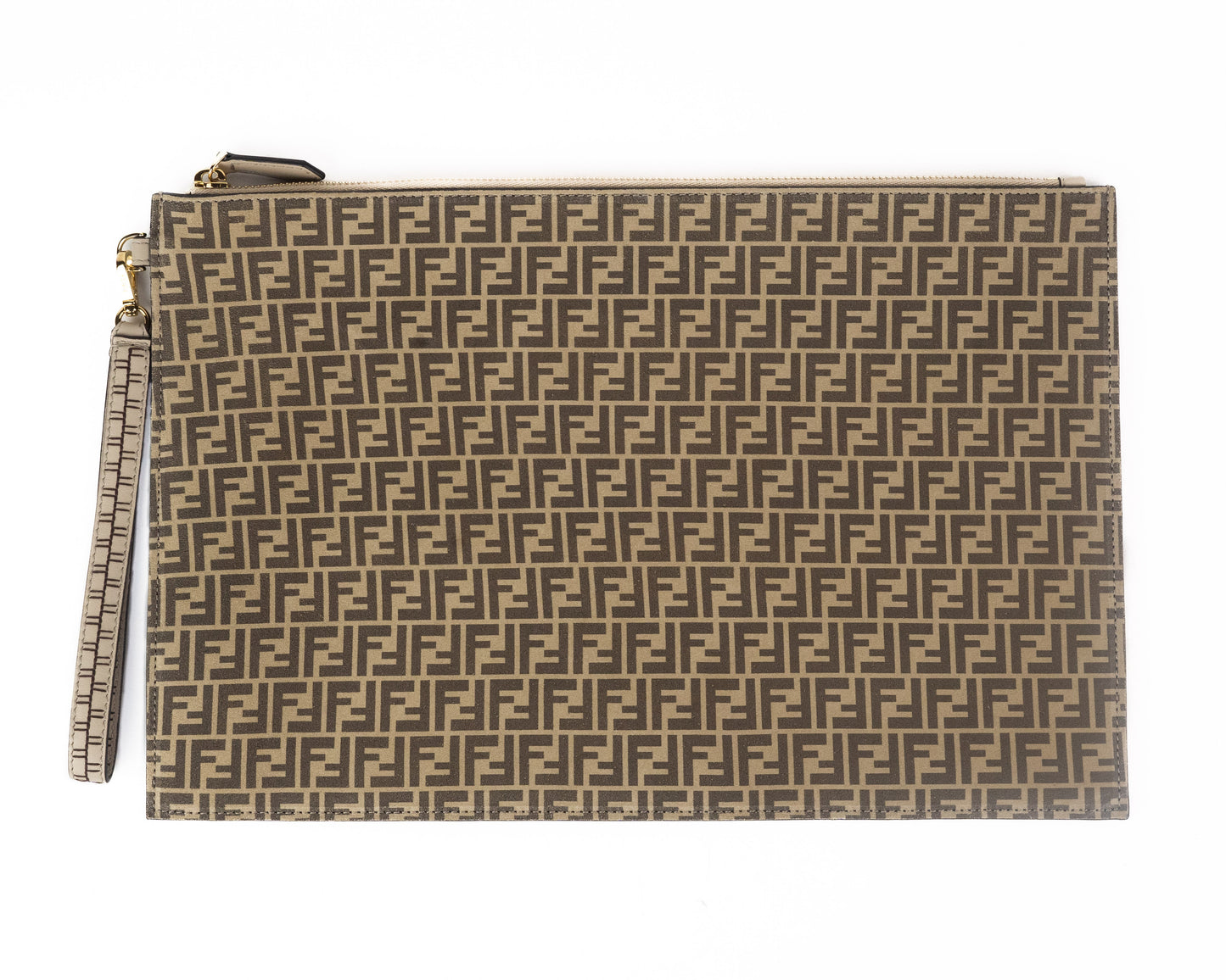 Fendi Large Soft Flat Pouch in Beige