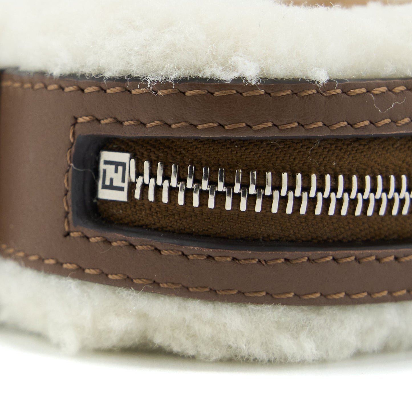 Fendi Zippy Colin Purse Purse Charm Shearling White/Brown