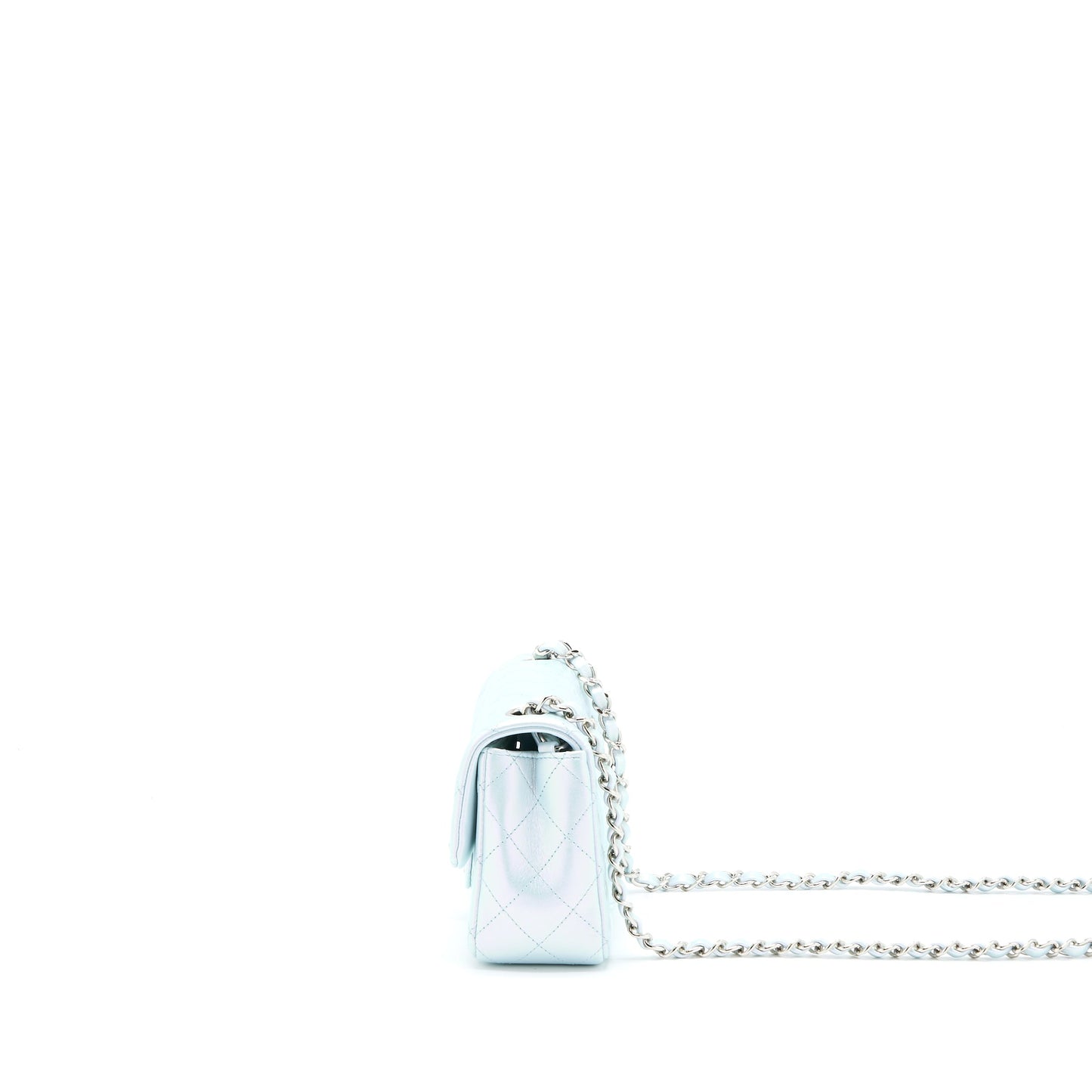 Chanel 21K Mini Rectangular Flap Bag Calfskin Iridescent Light Blue SHW (Microchip)