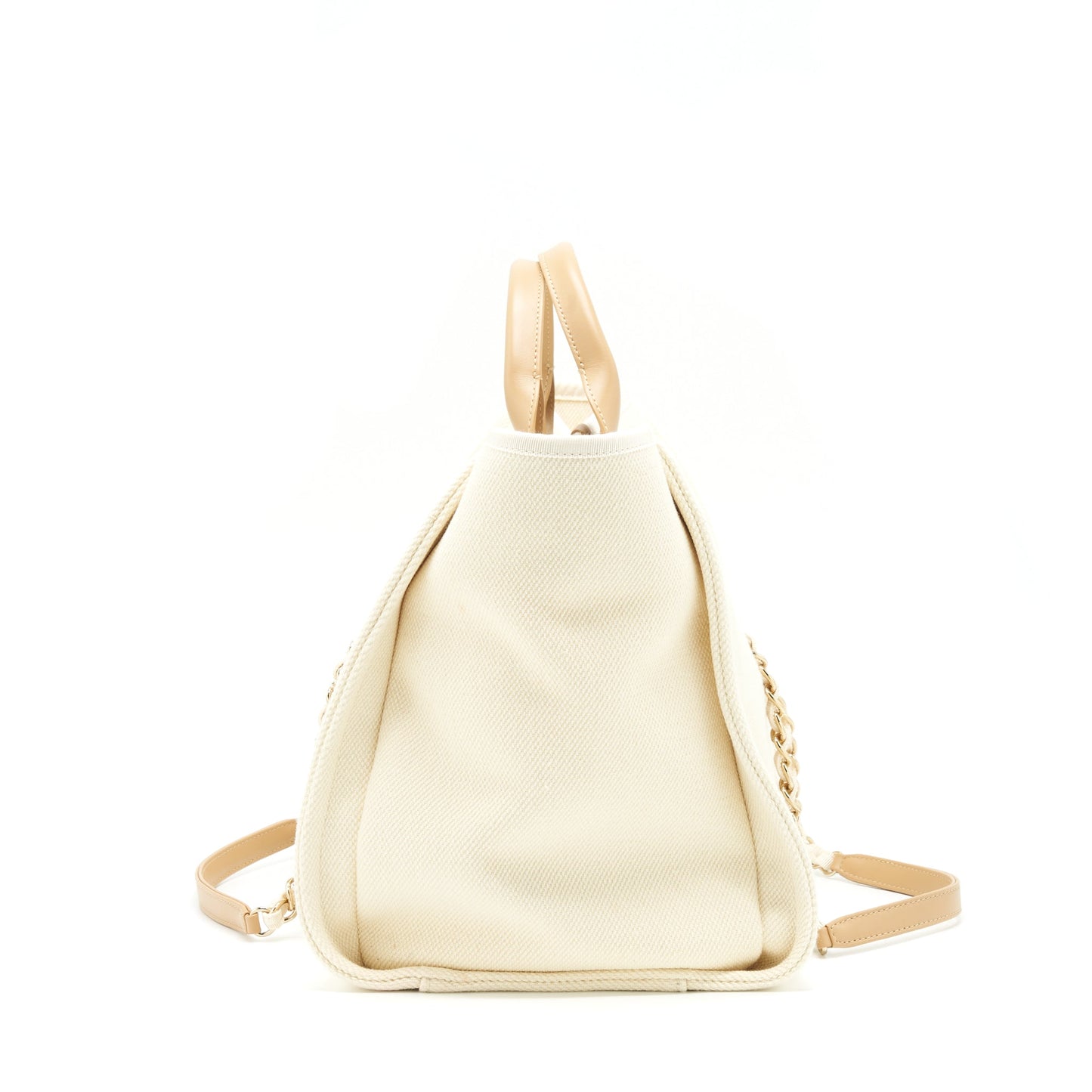 Chanel Deauville Tote Bag Canvas Light Beige LGHW