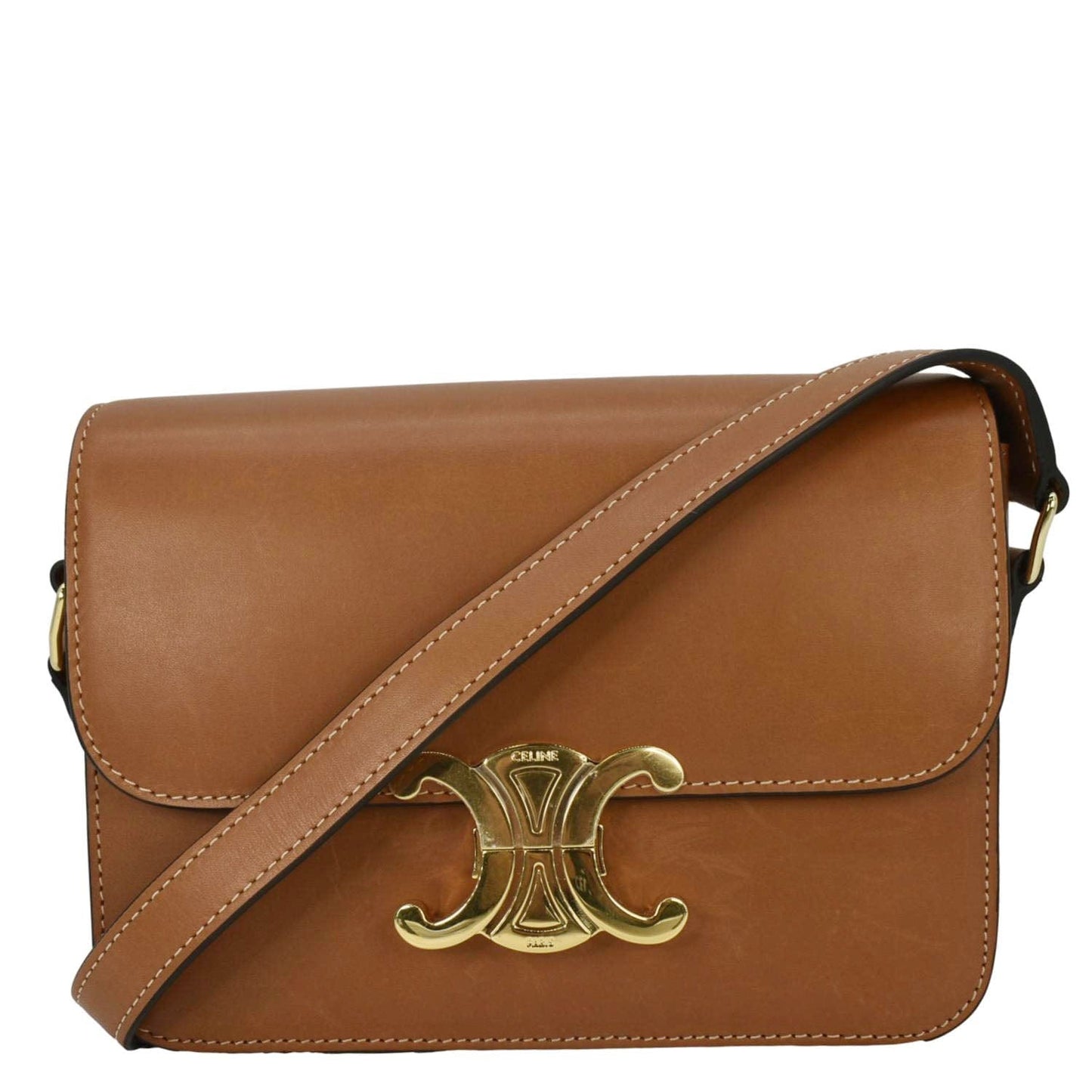 CELINE Teen Triomphe Leather Shoulder Bag Brown