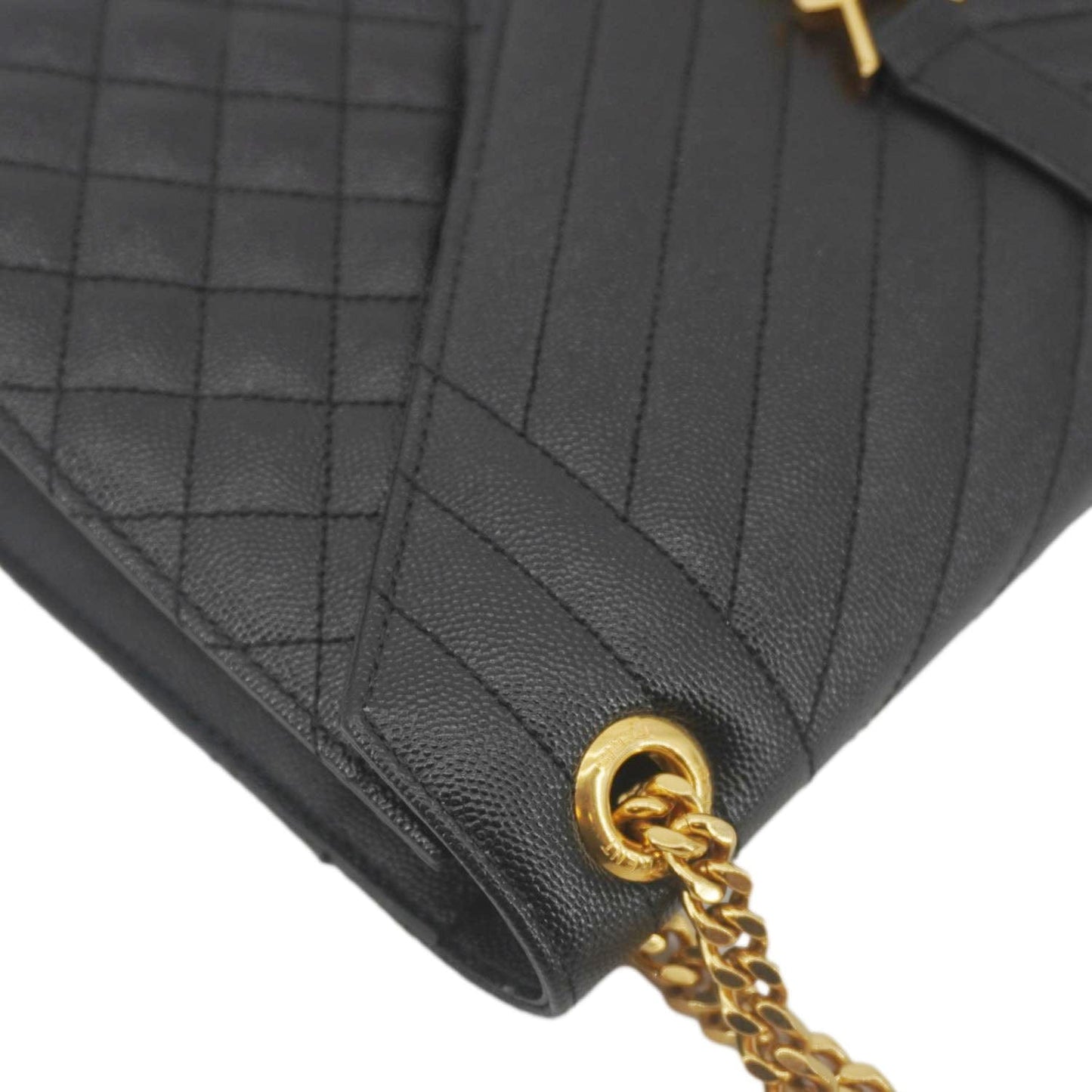 YVES SAINT LAURENT Envelope Flap Leather Chain Shoulder Bag Black