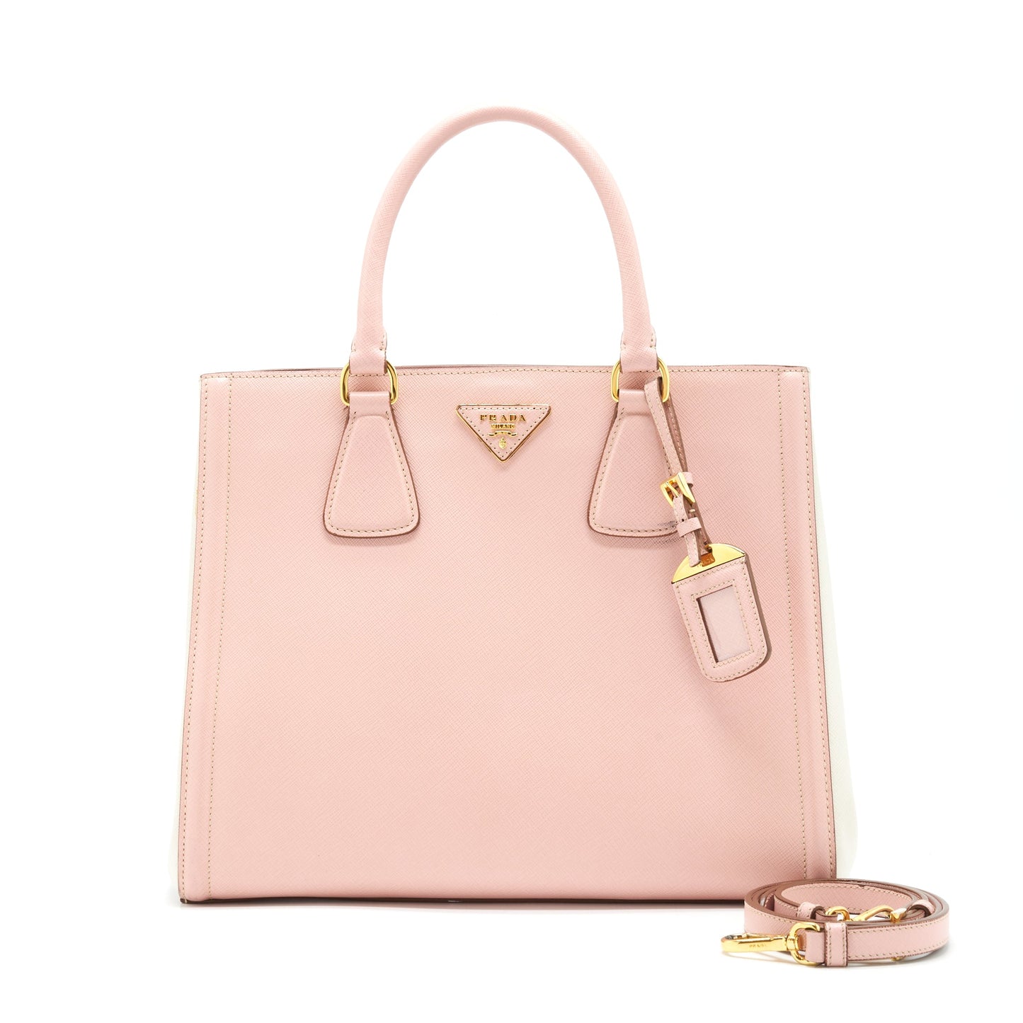 Prada Top Handle Saffiano tote Purse Calfskin Pink/ White