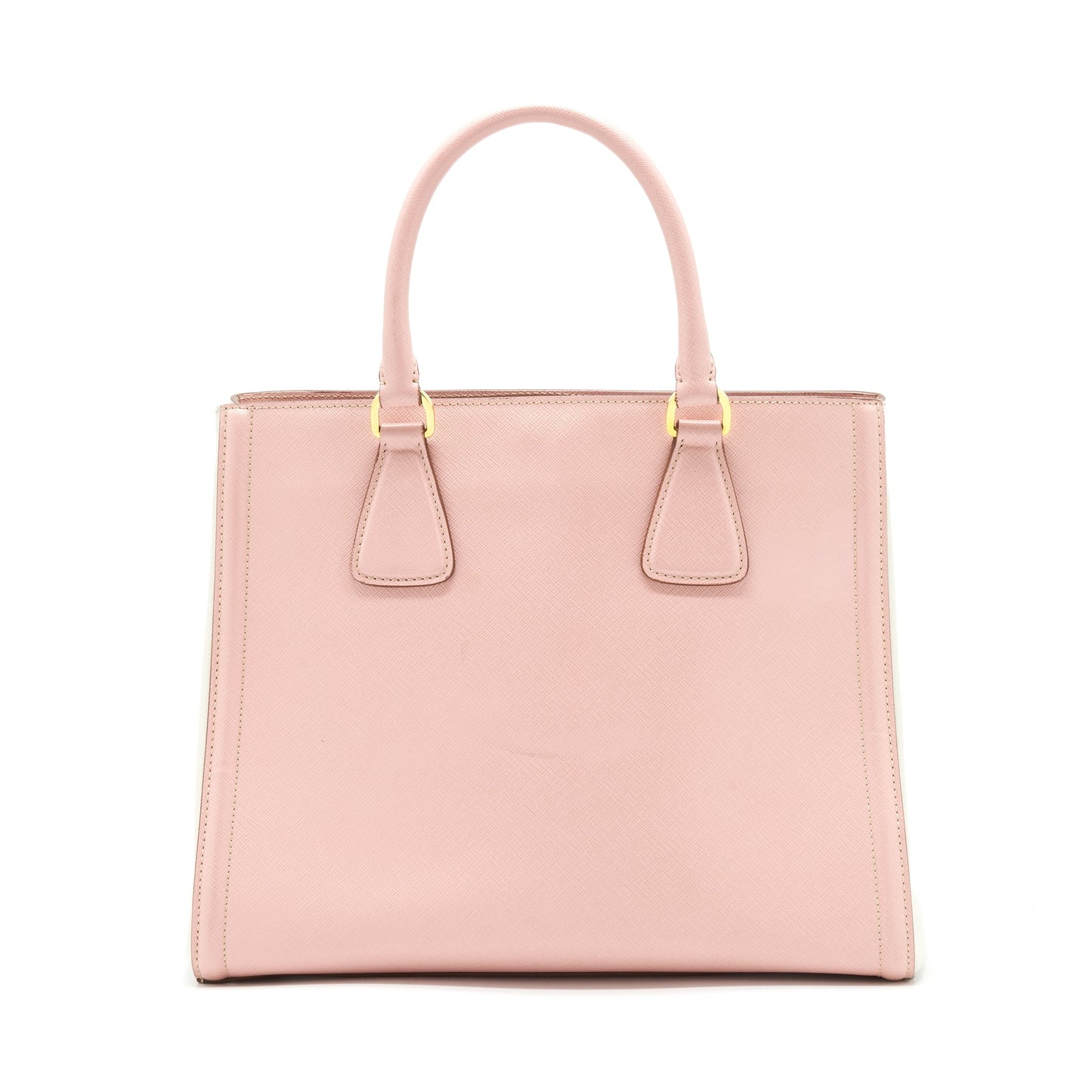 Prada Top Handle Saffiano tote Purse Calfskin Pink/ White