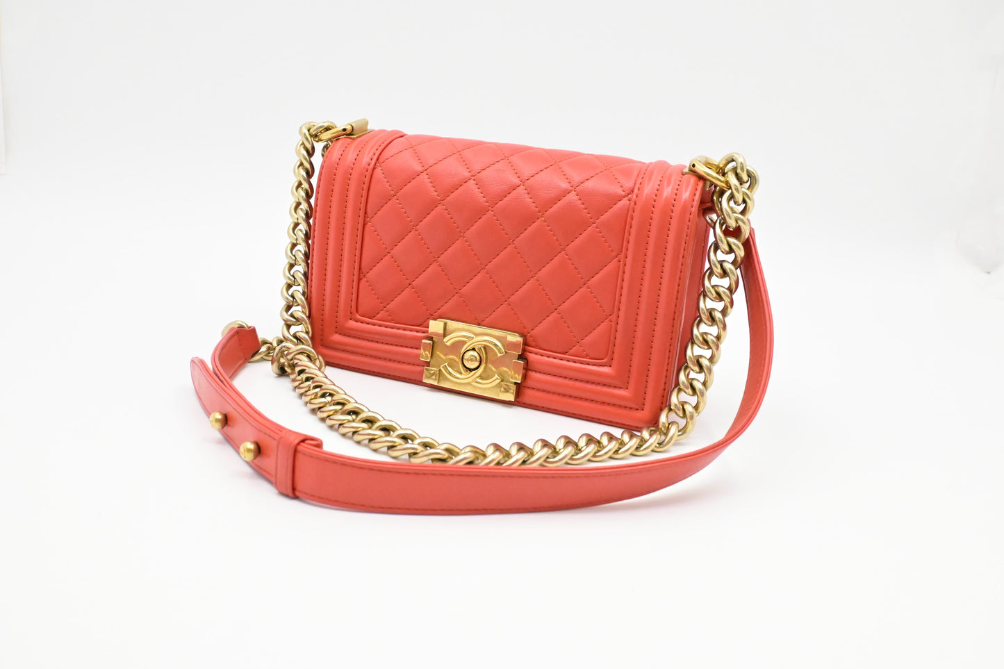 Chanel Small Boy Bag in Red-Orange Leather