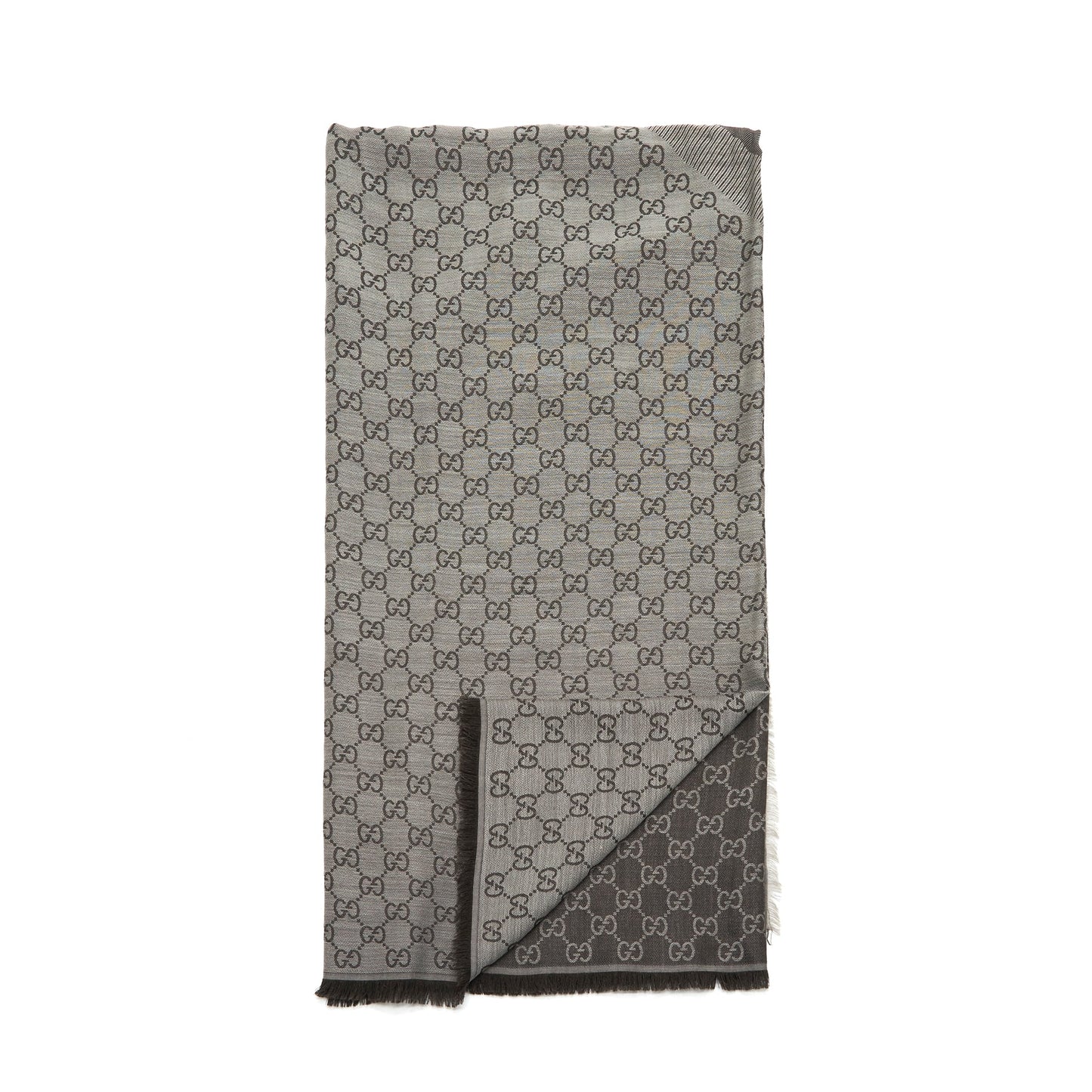 GUCCI Wool Jacquard Logo Scarf Dark Brown 140x140cm