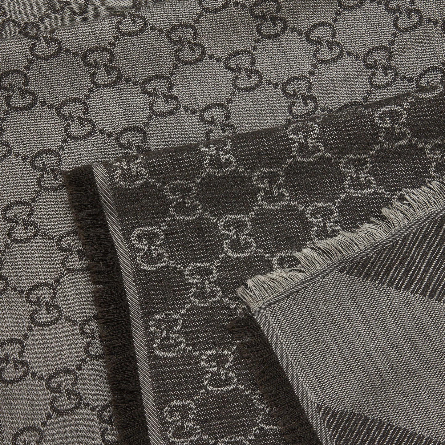 GUCCI Wool Jacquard Logo Scarf Dark Brown 140x140cm