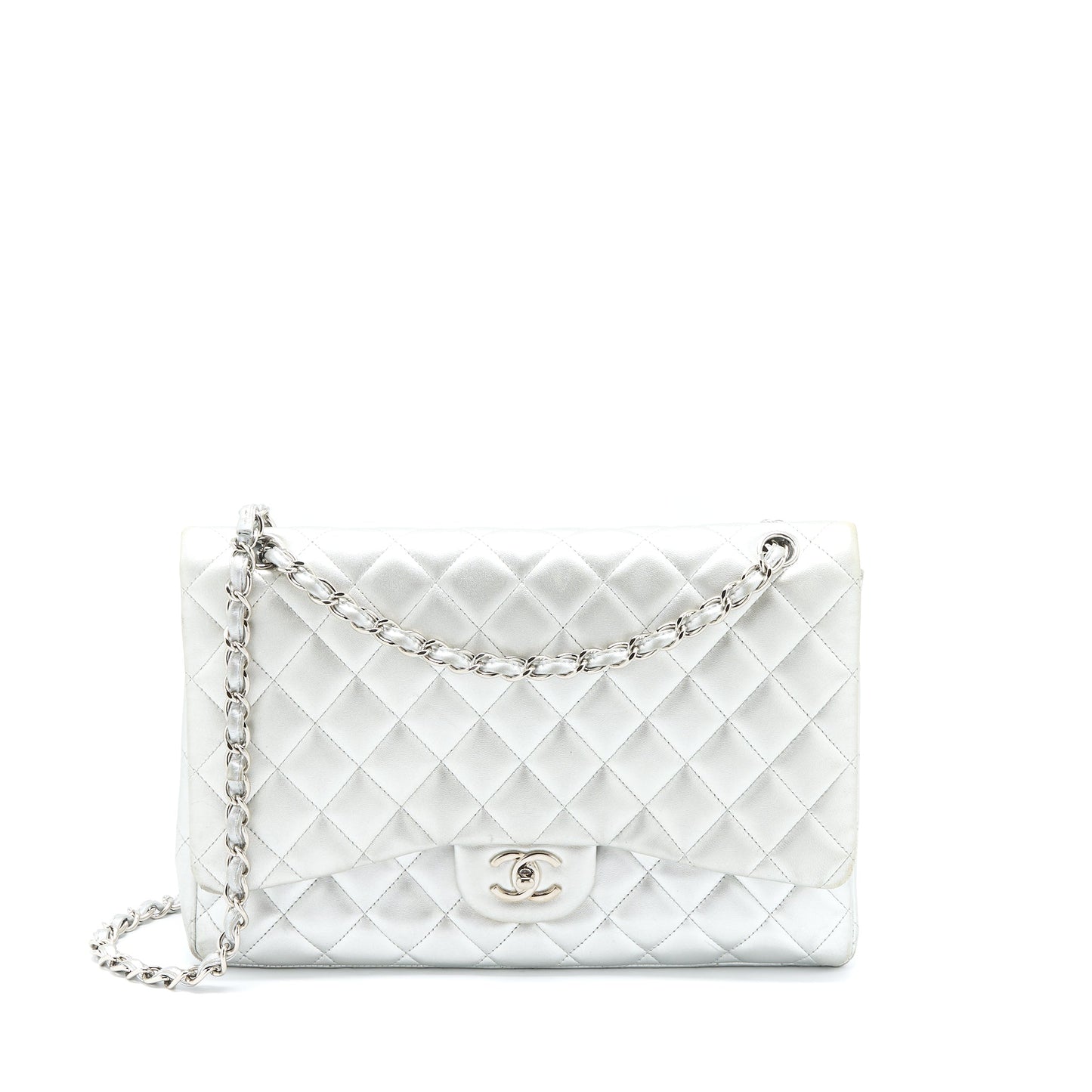 Chanel Maxi Classic Single Flap Bag Lambskin Silver SHW