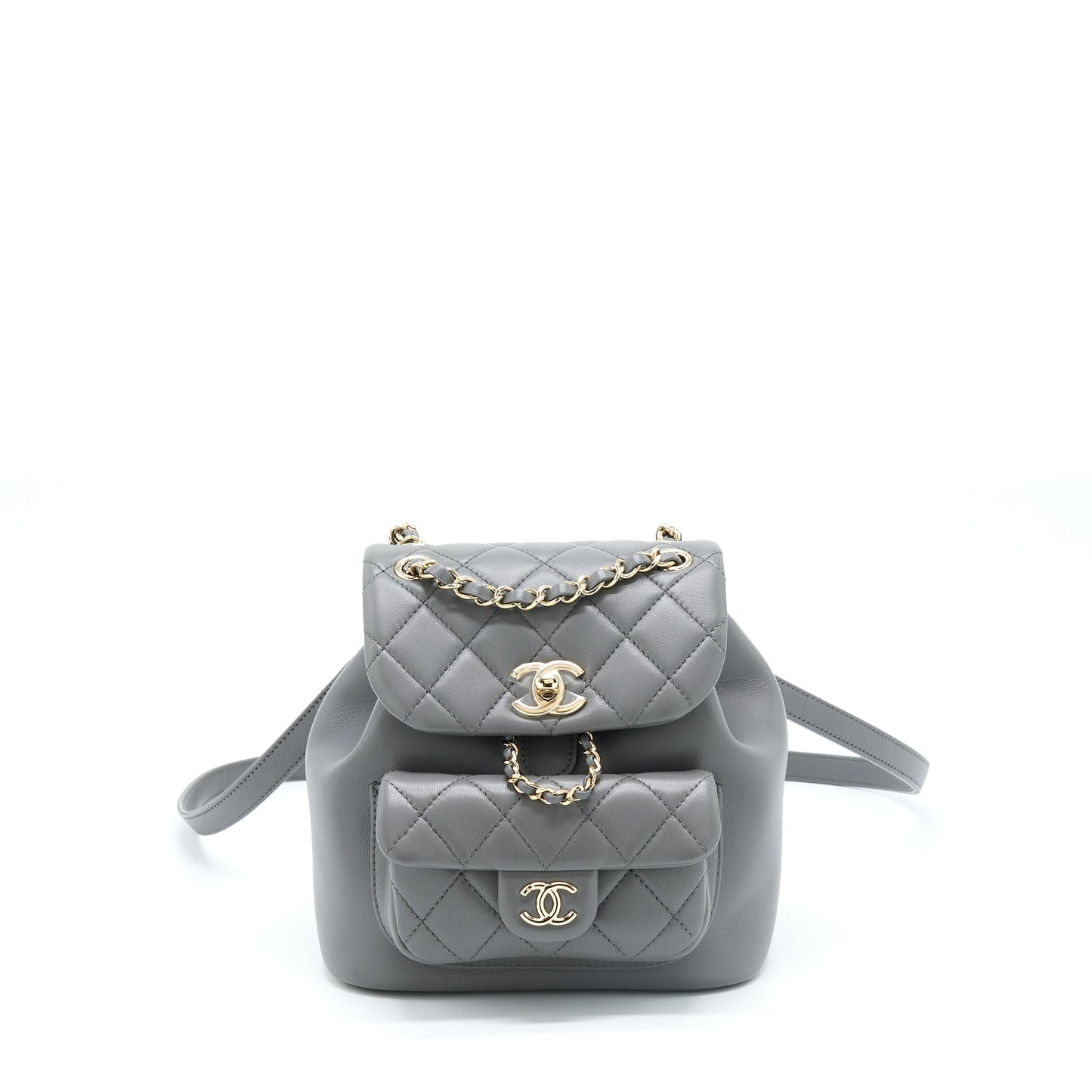 Chanel 22A Duma Backpack Lambskin Dark Grey LGHW (Microchip)
