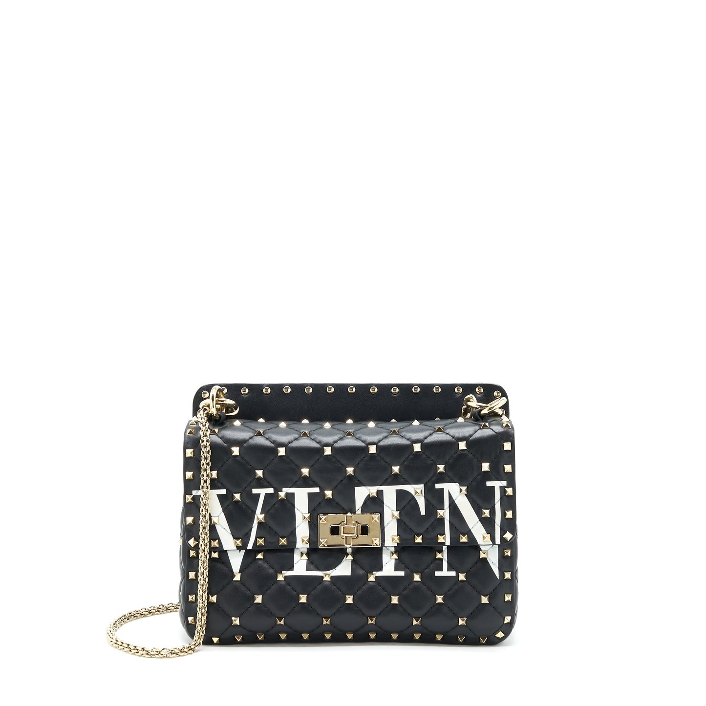 Valentino Garavani Medium Rockstud Spike Shoulder Black Letter Print
