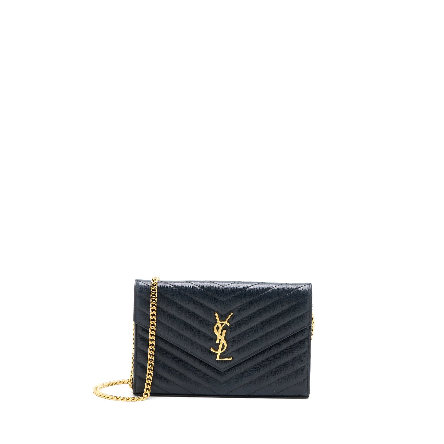 Saint Laurent/ Cassandra Matelasse Envelope Chain Wallet Grained Calfskin Black