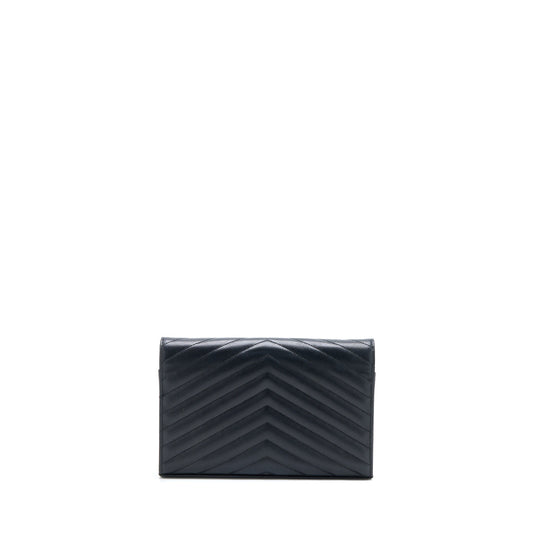 Saint Laurent/ Cassandra Matelasse Envelope Chain Wallet Grained Calfskin Black