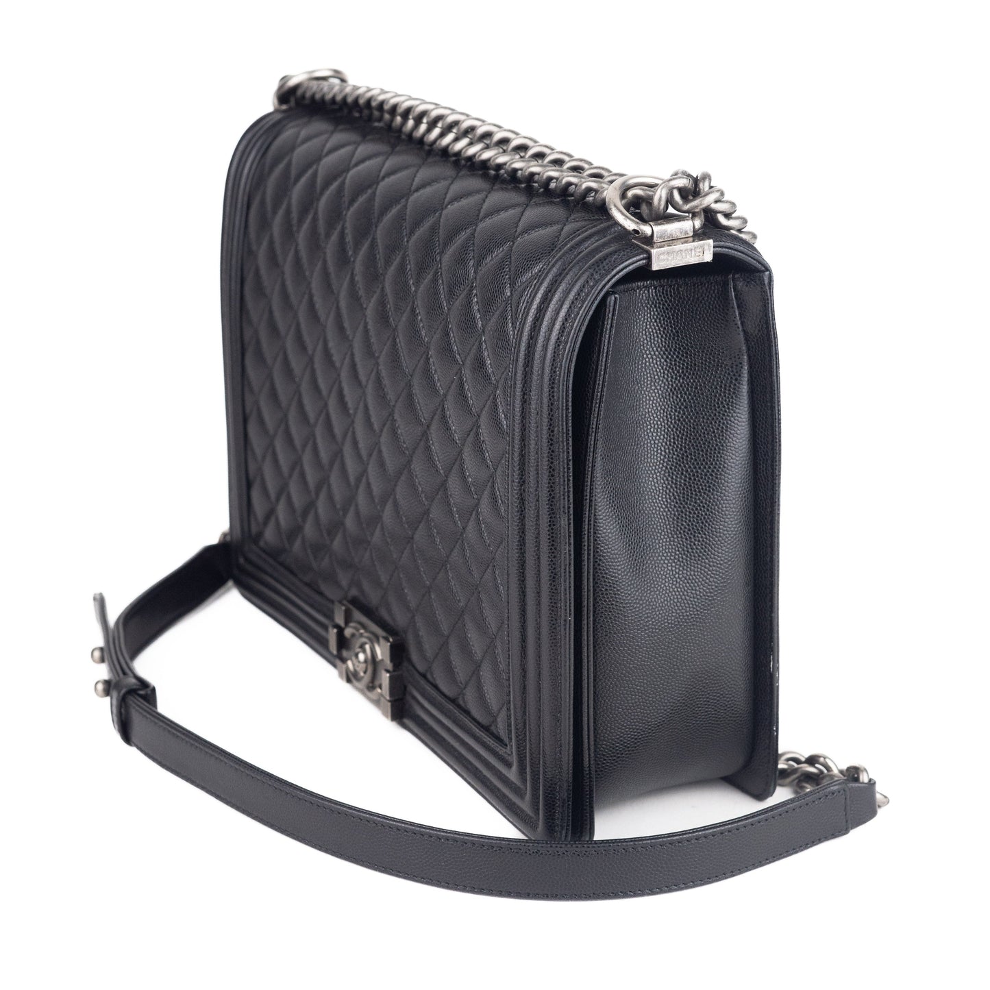 Chanel Large Quilted Caviar Boy Bag in Black