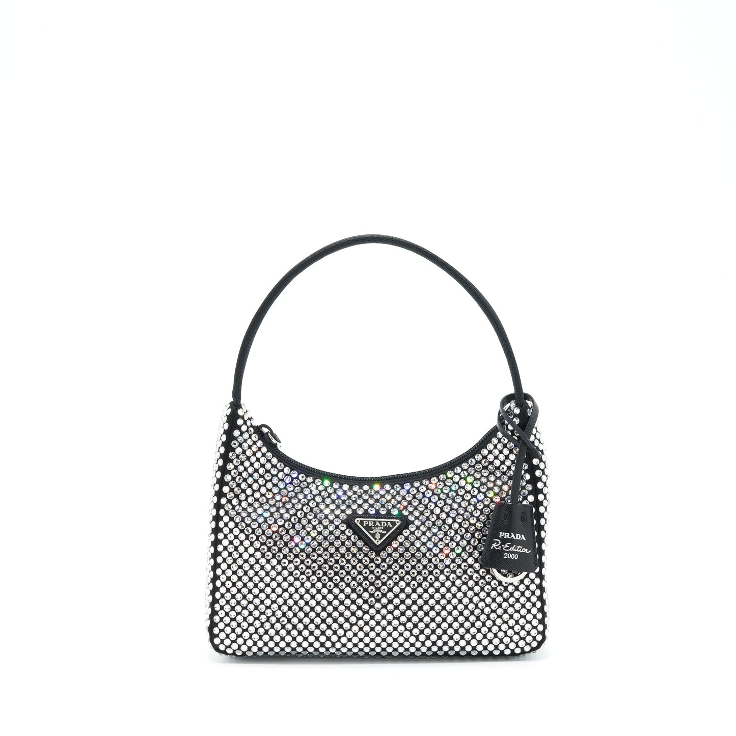 Prada Re-Edition 2000 Crystal Hobo Purse Nylon/Leather Black