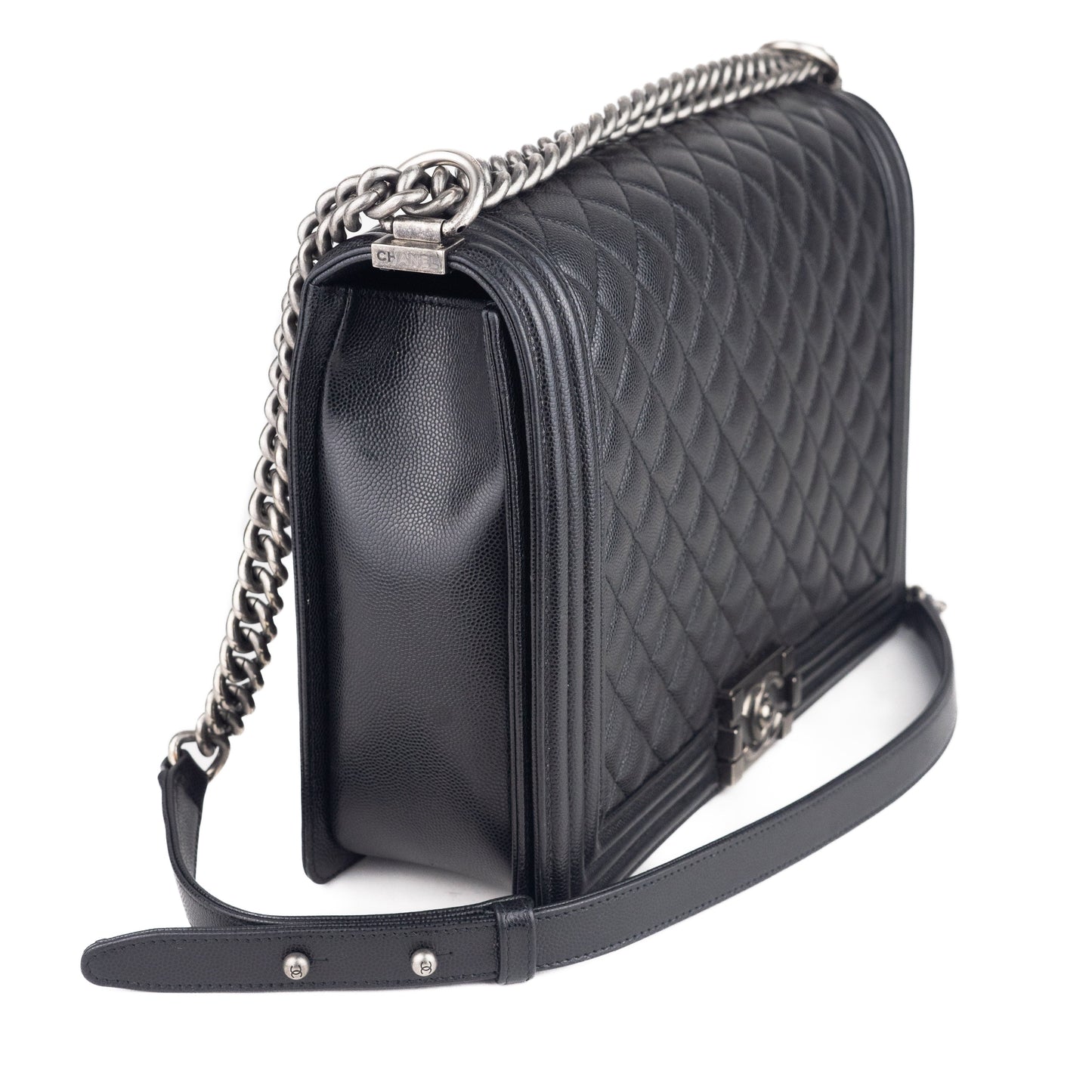 Chanel Large Quilted Caviar Boy Bag in Black