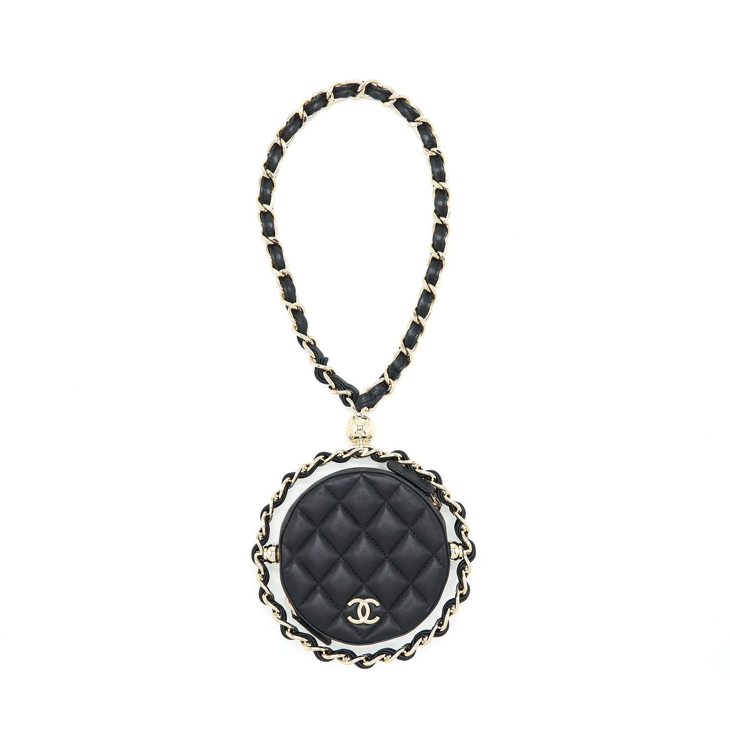 Chanel Round Clutch With Chain Lambskin Black LGHW
