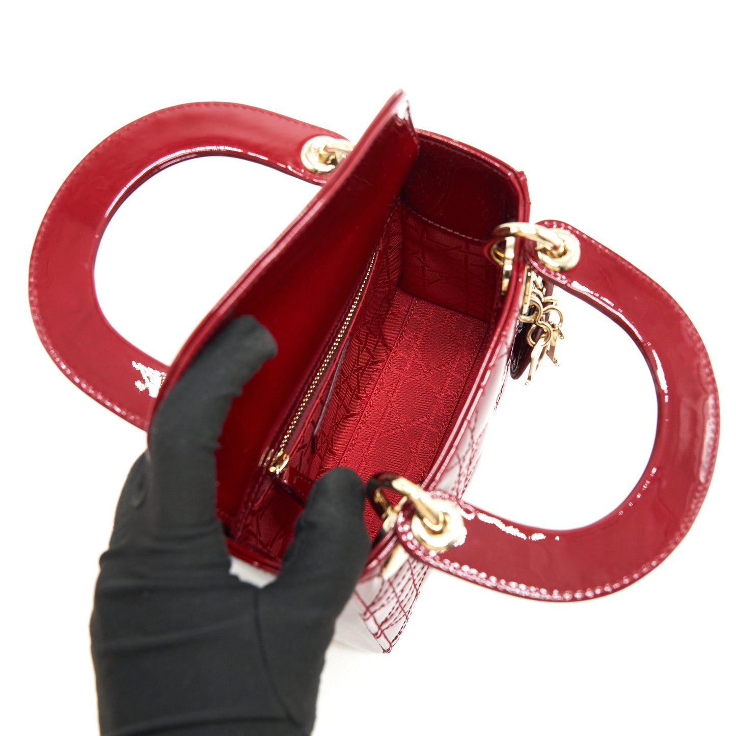 DIOR MINI LADY DIOR PATENT LEATHER IN RED