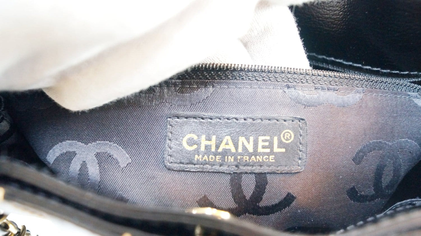 CHANEL Black Square Stitch CC Tote Shoulder Bag