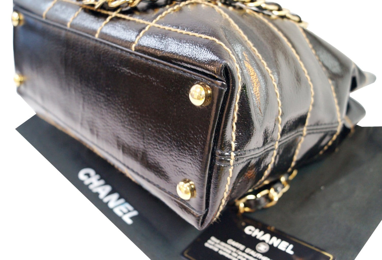 CHANEL Black Square Stitch CC Tote Shoulder Bag