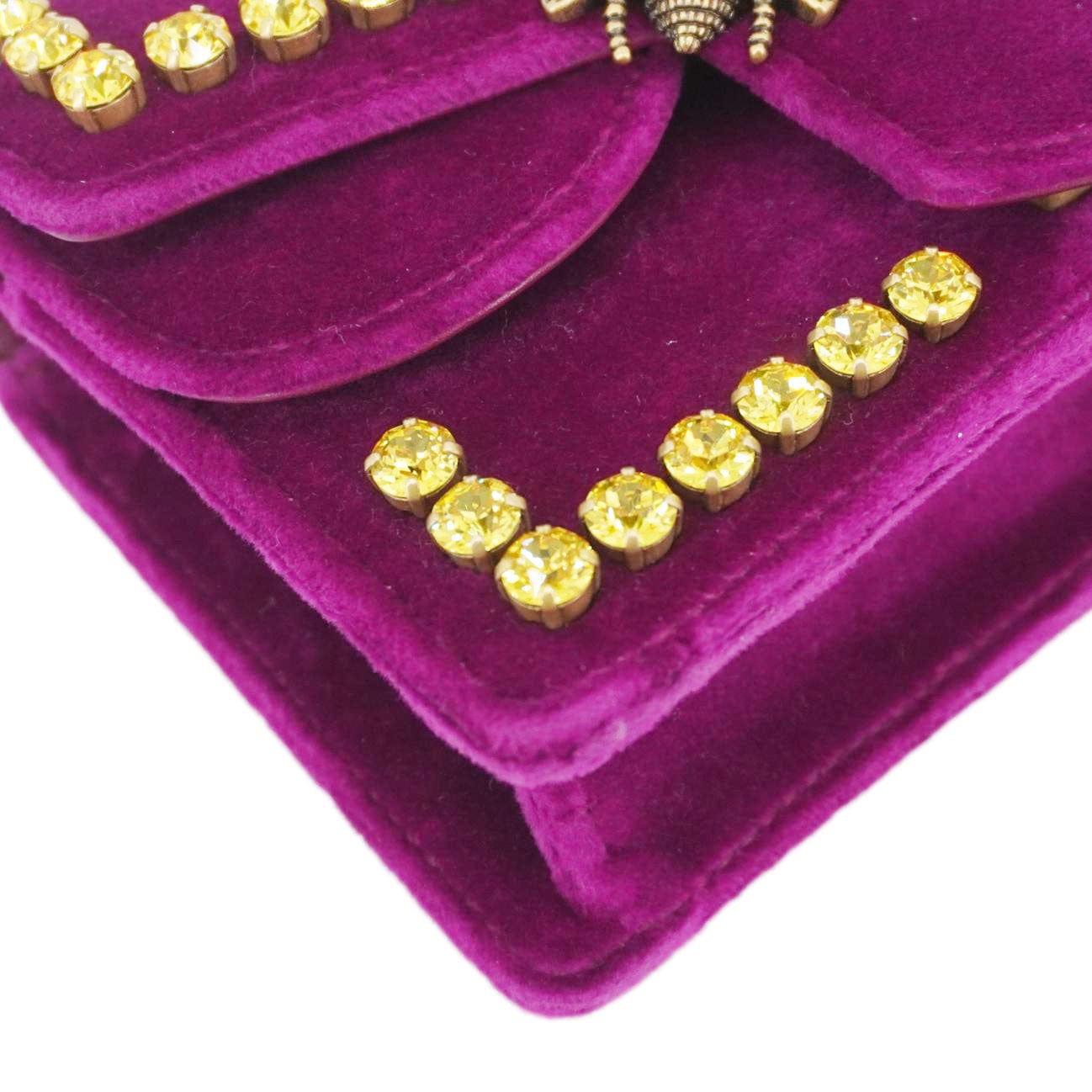GUCCI Broadway Crystal Bee Mini Velvet Shoulder Bag Raspberry Rose 489218