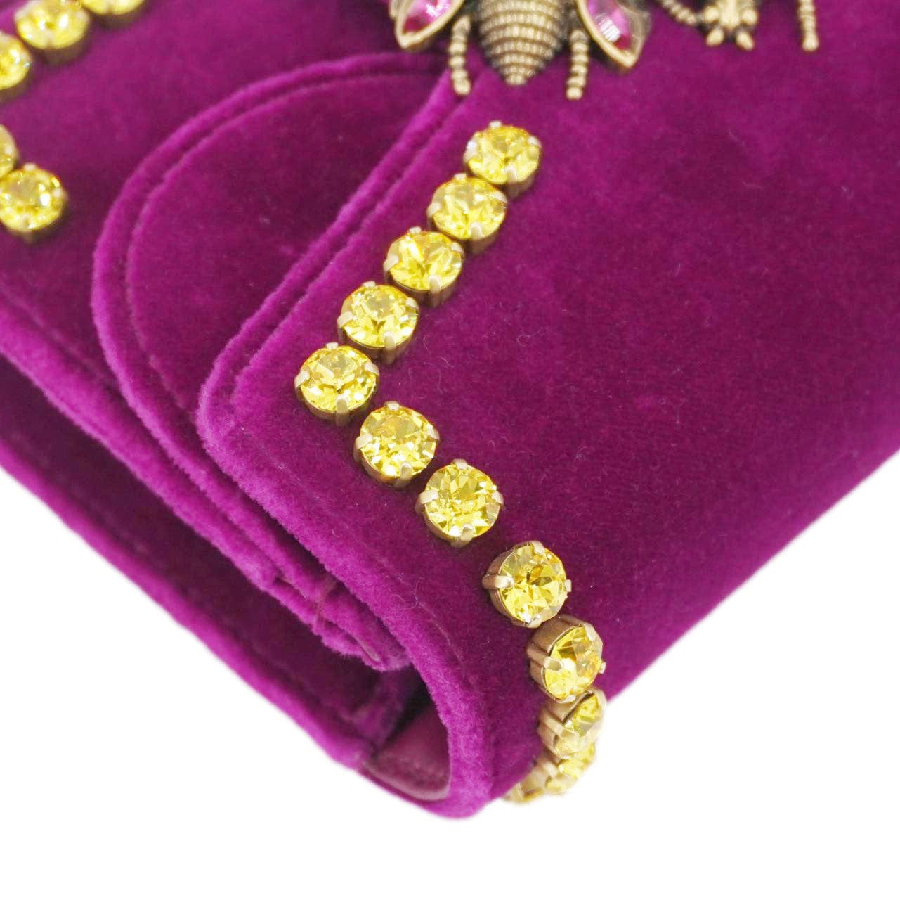 GUCCI Broadway Crystal Bee Mini Velvet Shoulder Bag Raspberry Rose 489218