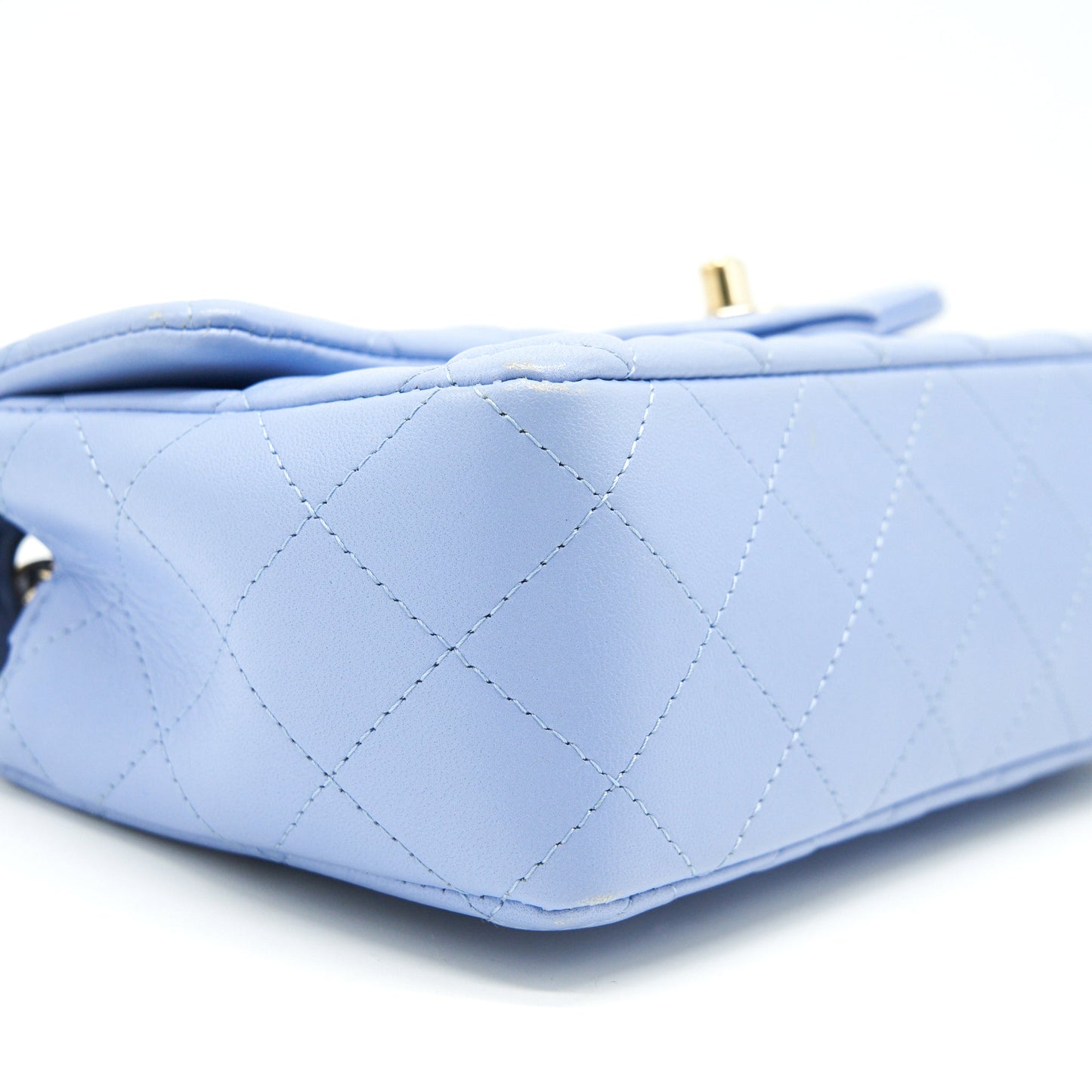 CHANEL LAMBSKIN RECTANGULAR MINI FLAP BAG IN ICE BLUE GHW