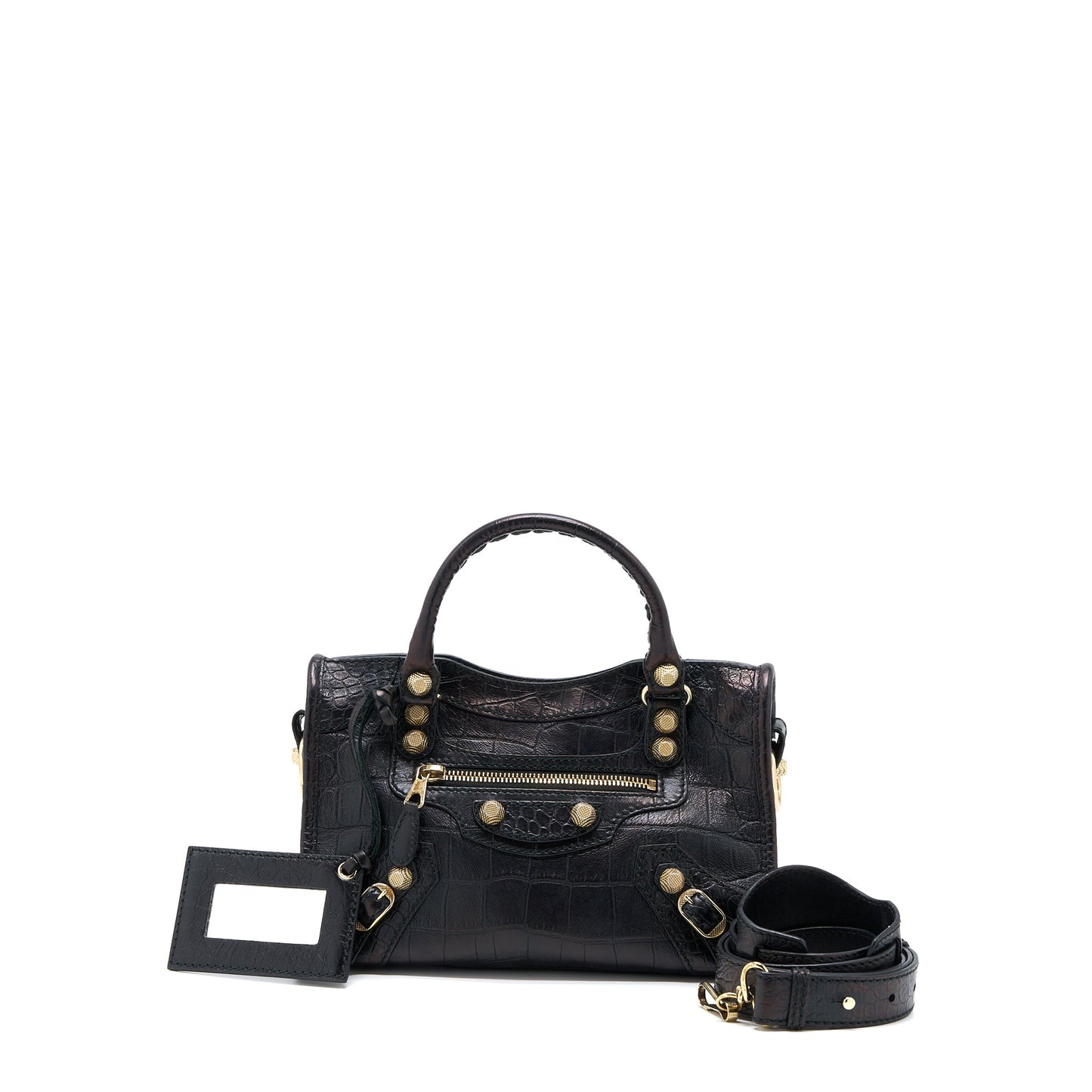 Balenciaga Mini City Crocodile-Embossed Calfskin Black