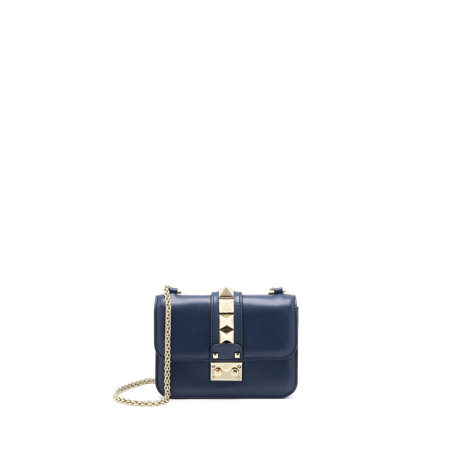 Valentino Mini Garavani Glam Lock Crossbody Purse Navy