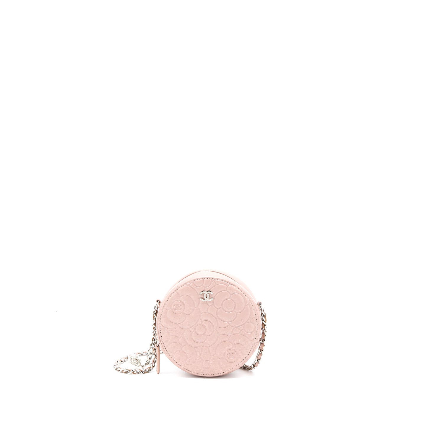 Chanel Round Clutch With Chain Camellia Calfskin Nude Pink SHW