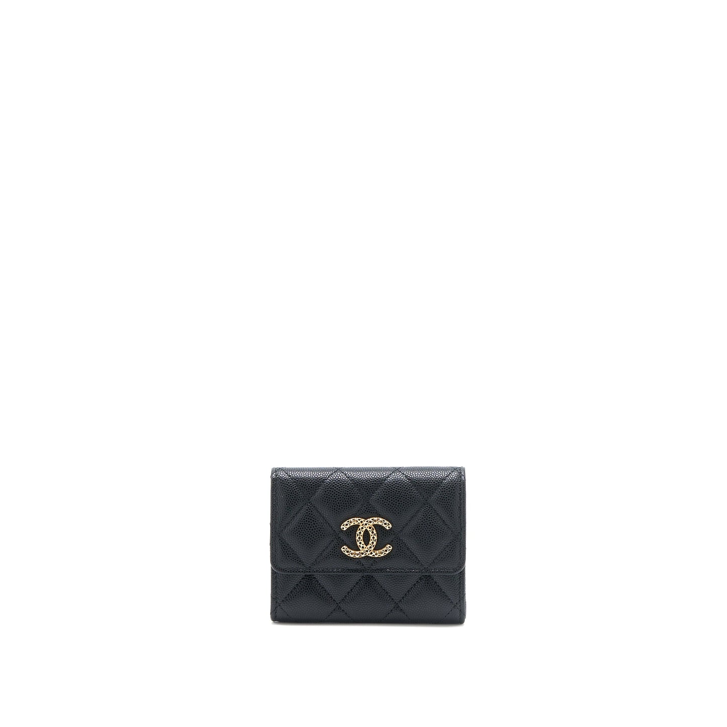Chanel 23P Detail Logo Flap Card Holder Caviar Black LGHW (Microchip)