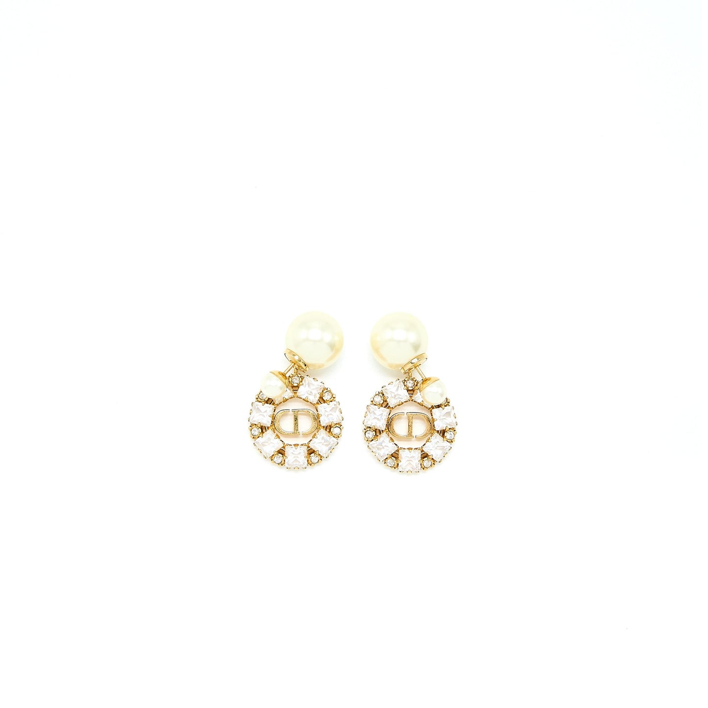 Dior Logo Dropped Earring Pearl/Crystal Gold Tone
