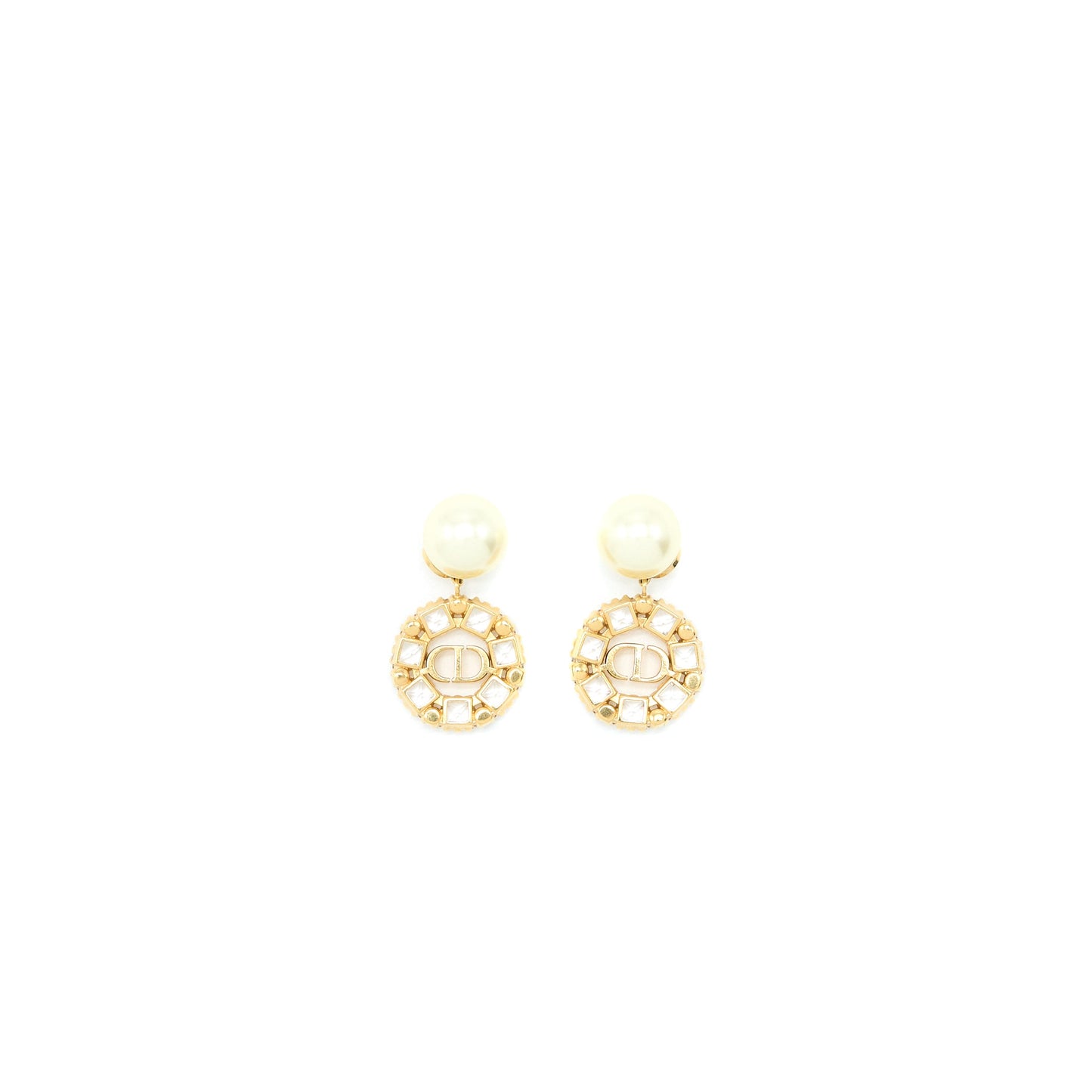 Dior Logo Dropped Earring Pearl/Crystal Gold Tone
