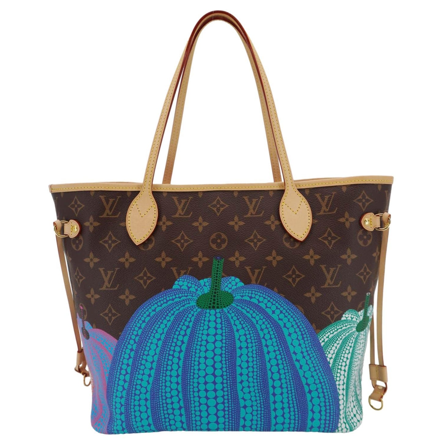 LOUIS VUITTON LV X YK Kusama Neverfull Pumpkin Monogram Canvas Tote Bag Brown