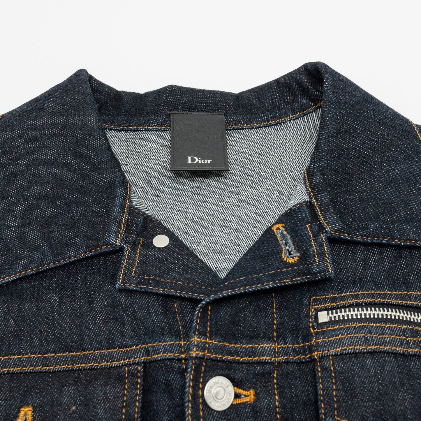 HOMME Size 50 Rope Zipper Pull Pocketed Jacket Cotton Dark Indigo Blue Denim