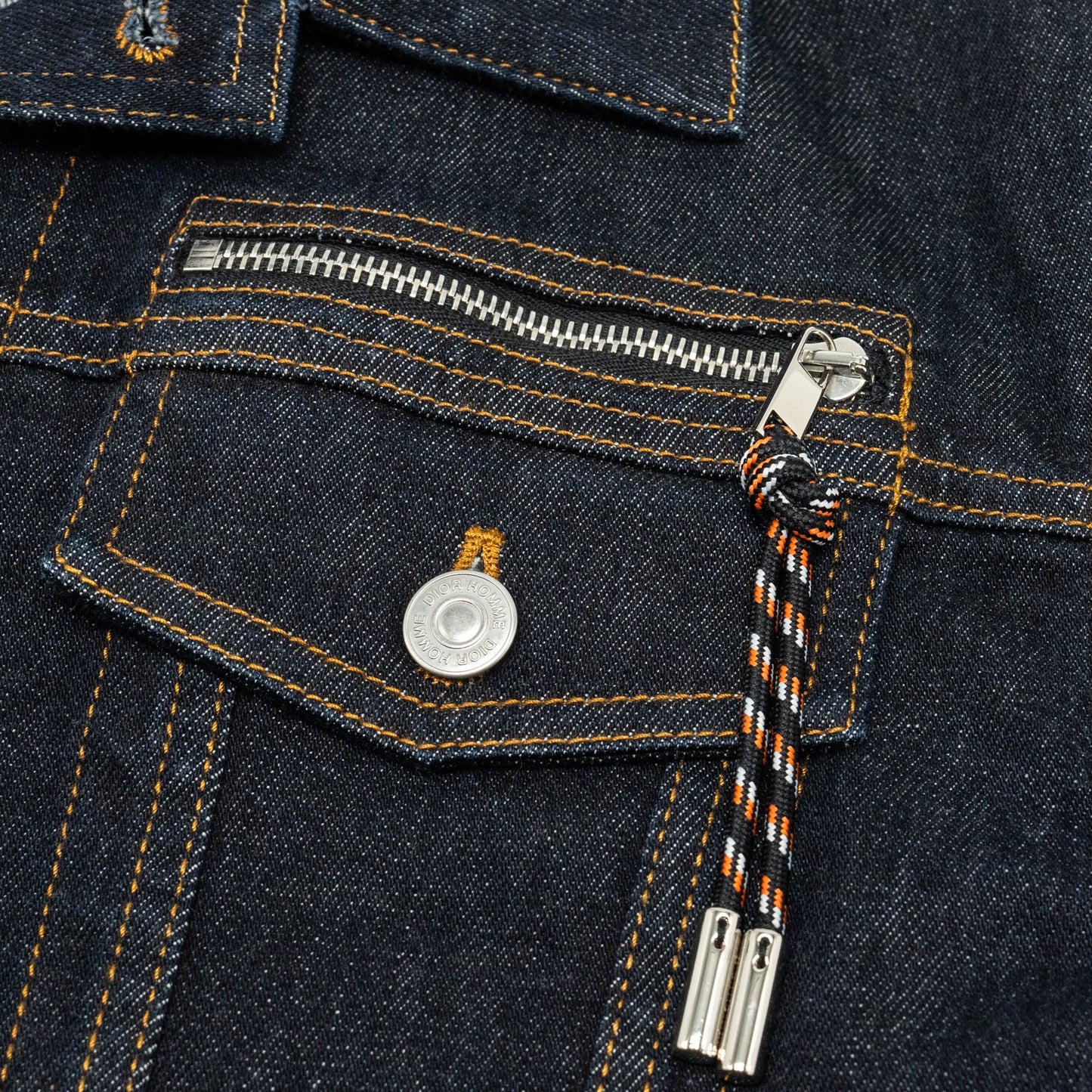 HOMME Size 50 Rope Zipper Pull Pocketed Jacket Cotton Dark Indigo Blue Denim