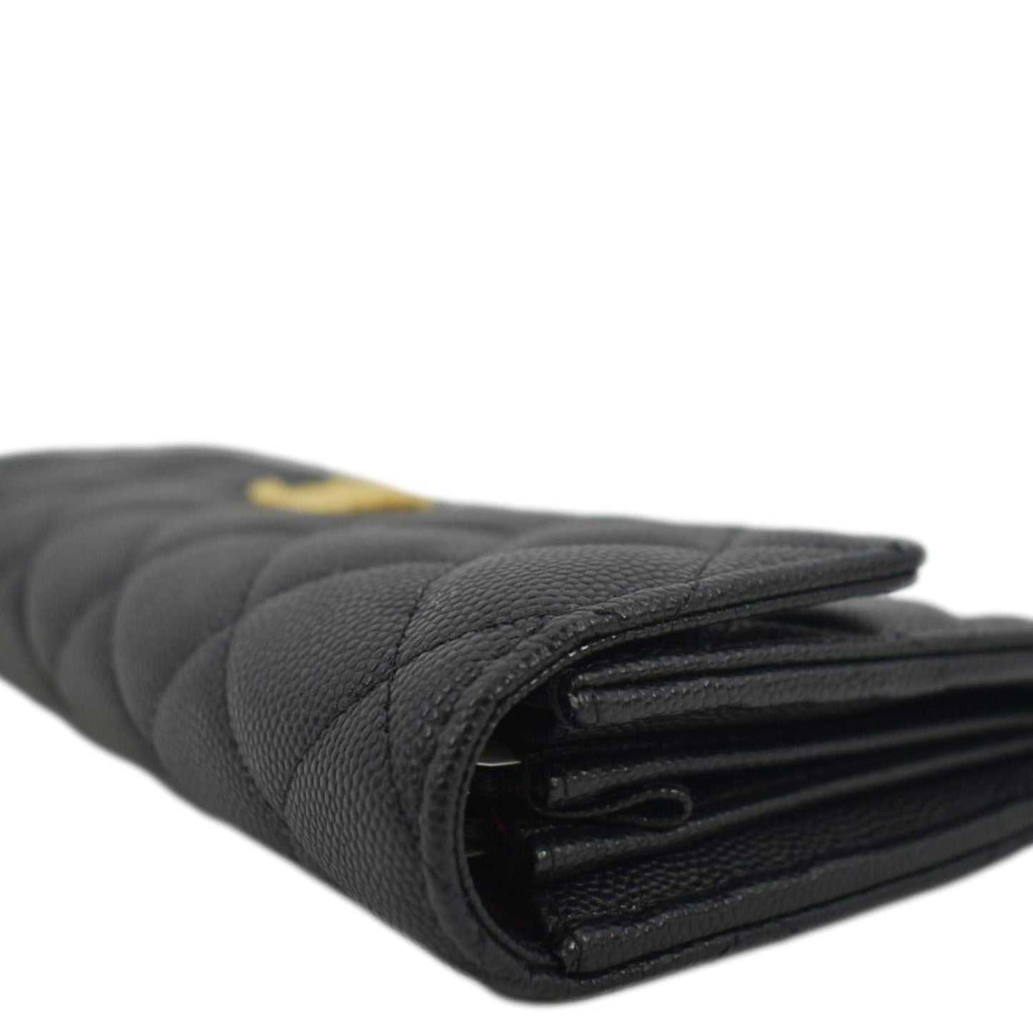 CHANEL Long Flap Quilted Caviar Wallet Black