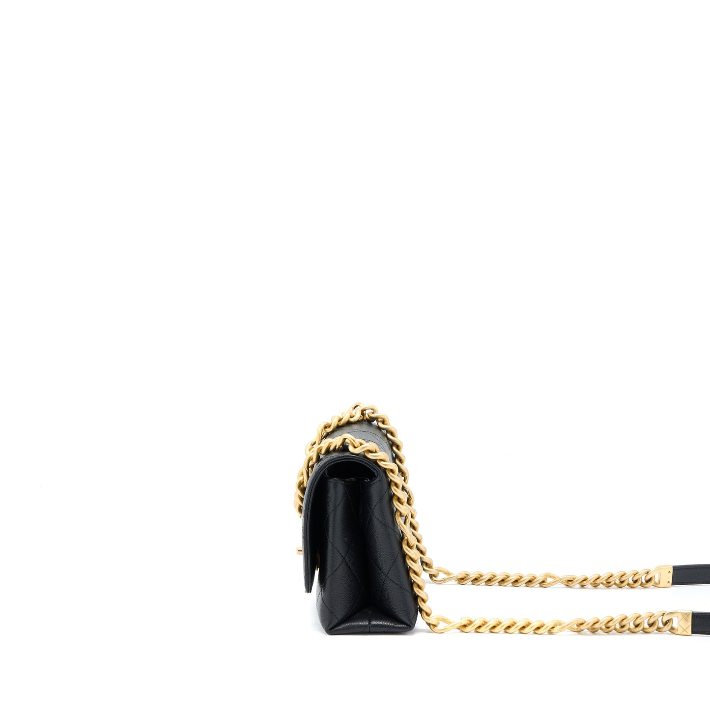 Chanel Detail Chain Flap Bag Grained Calfskin Black GHW (Microchip)
