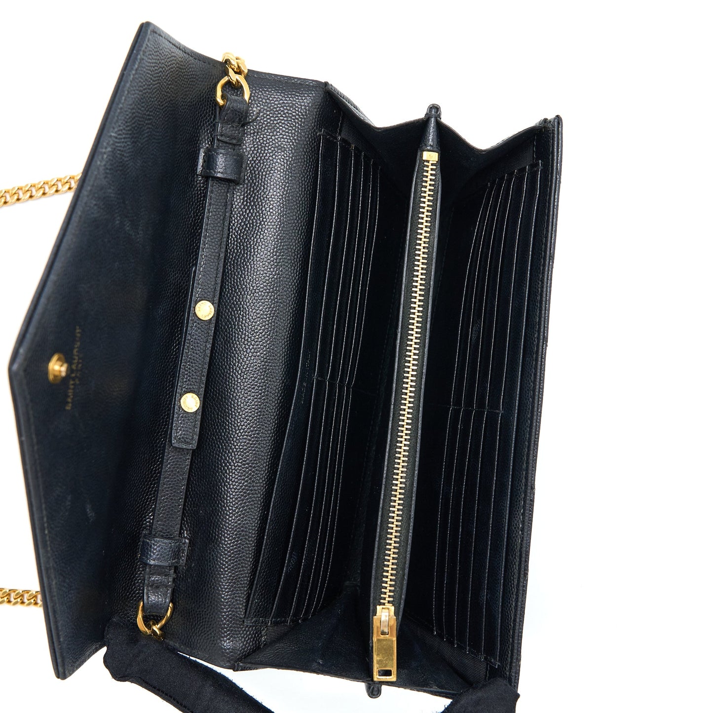 Saint Laurent/ Cassandra Matelasse Envelope Chain Wallet Grained Calfskin Black