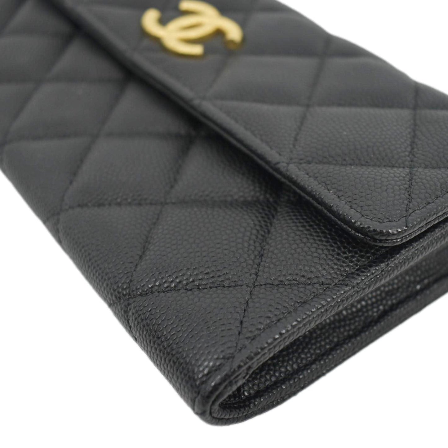 CHANEL Long Flap Quilted Caviar Wallet Black